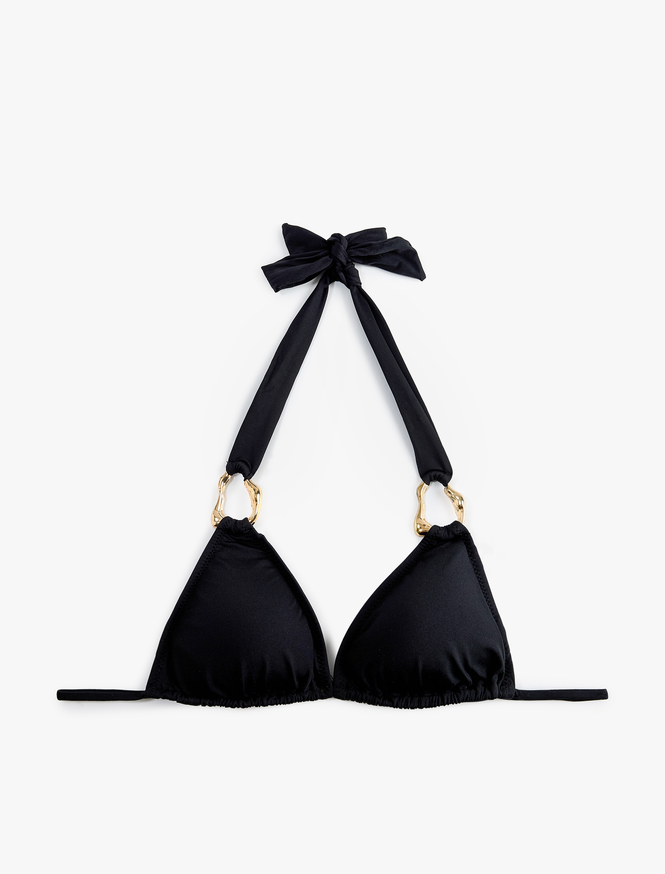   Boyundan Bağlamalı Halter Yaka Aksesuarlı Üçgen Bikini Üstü