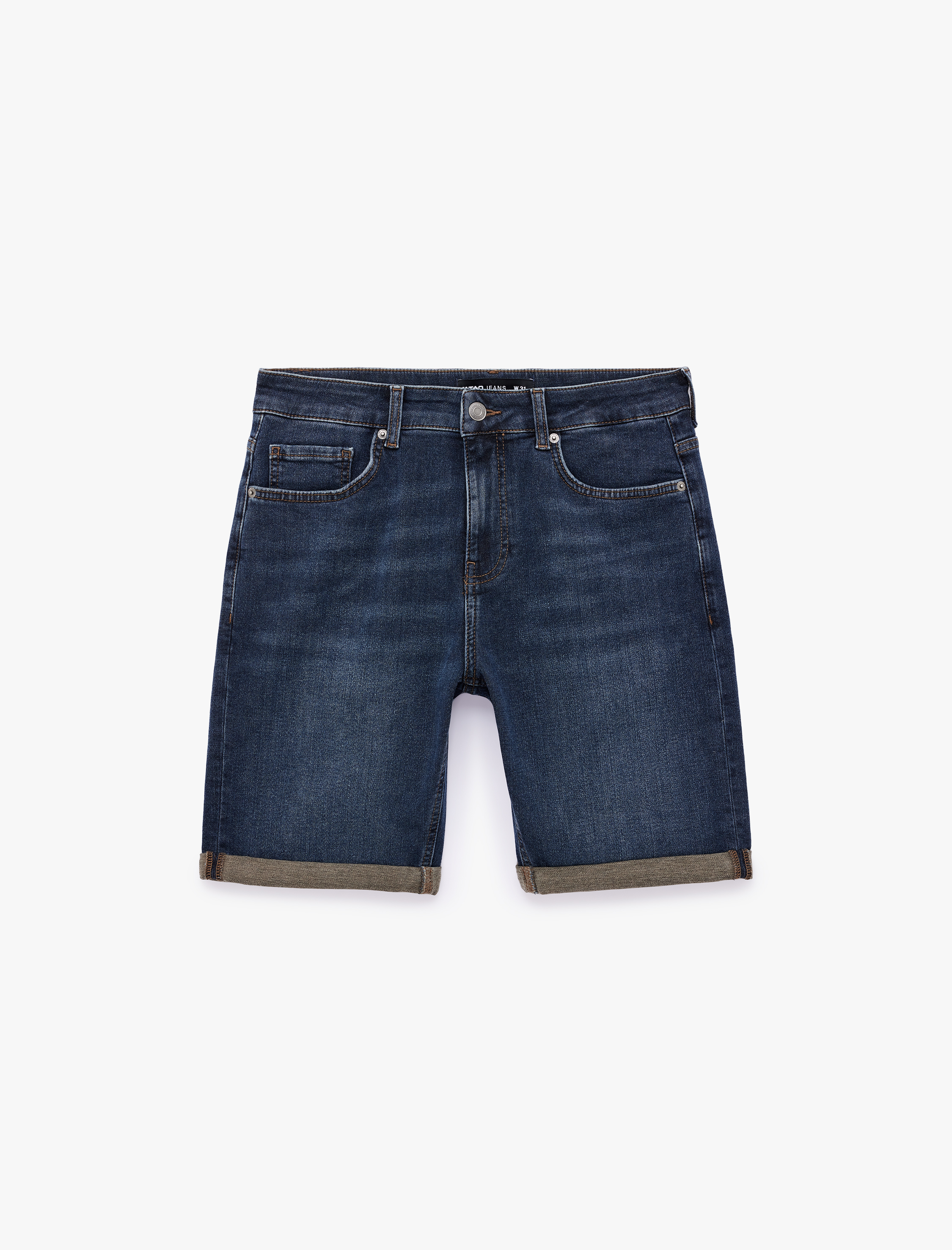   Normal Bel Pamuklu Bermuda Slim Fit Jean Şort