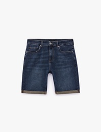 Normal Bel Pamuklu Bermuda Slim Fit Jean Şort