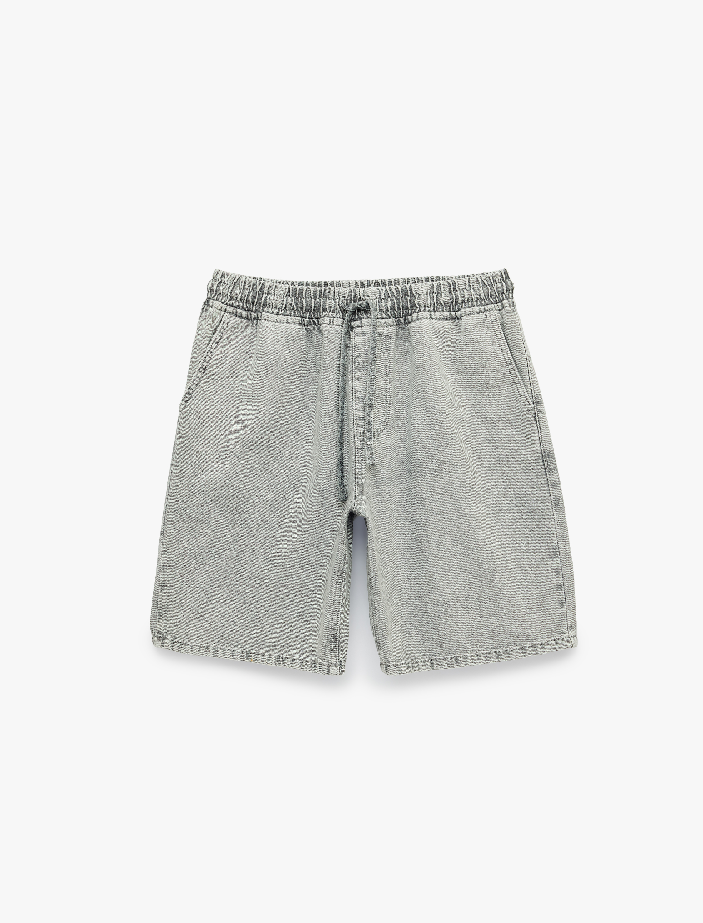   Pamuklu Rahat Kalıp Cepli Bermuda Beli Bağcıklı Denim Şort