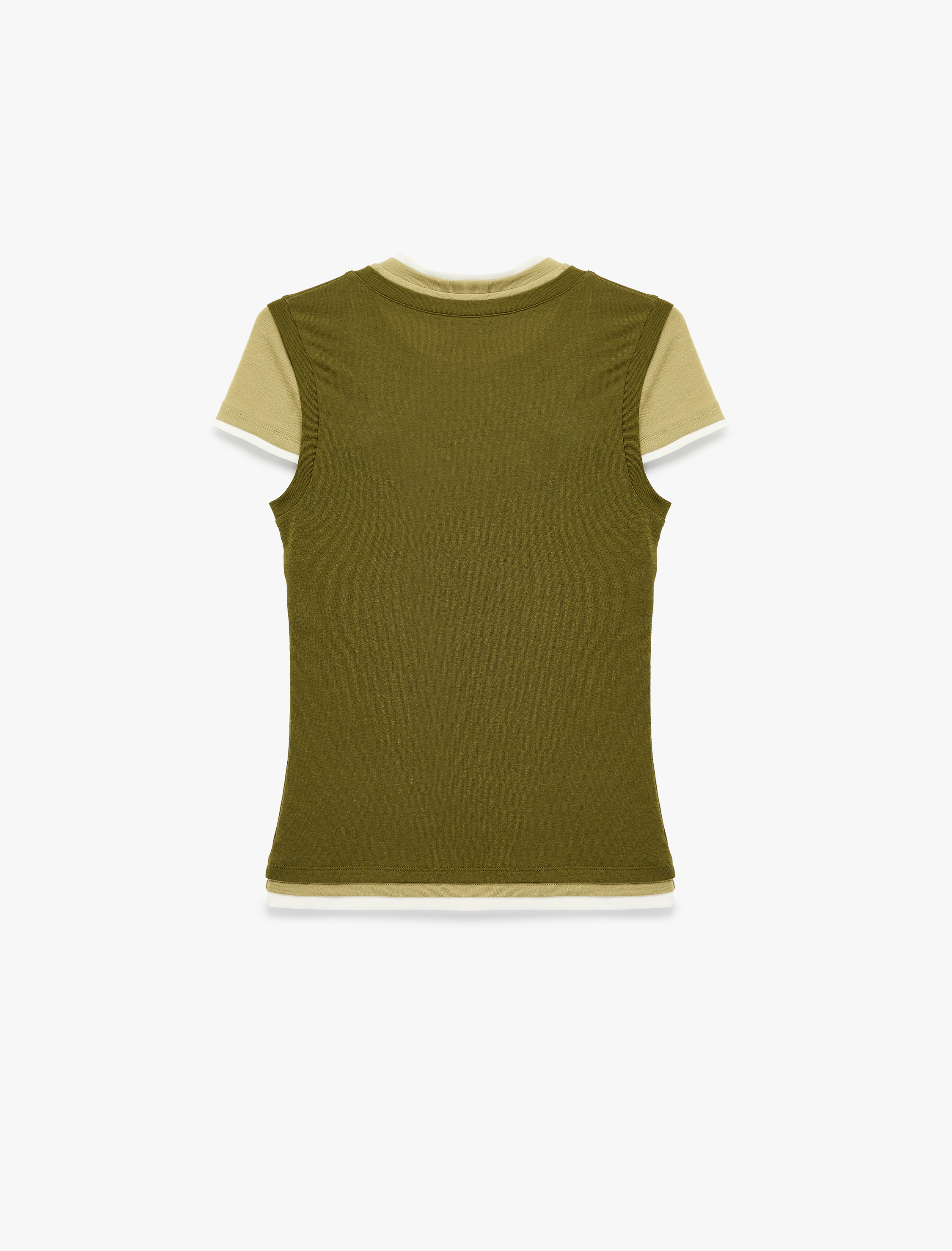   Slim Fit Bisiklet Yaka Katmanlı Viskon Karışımlı Kısa Kollu Tişört