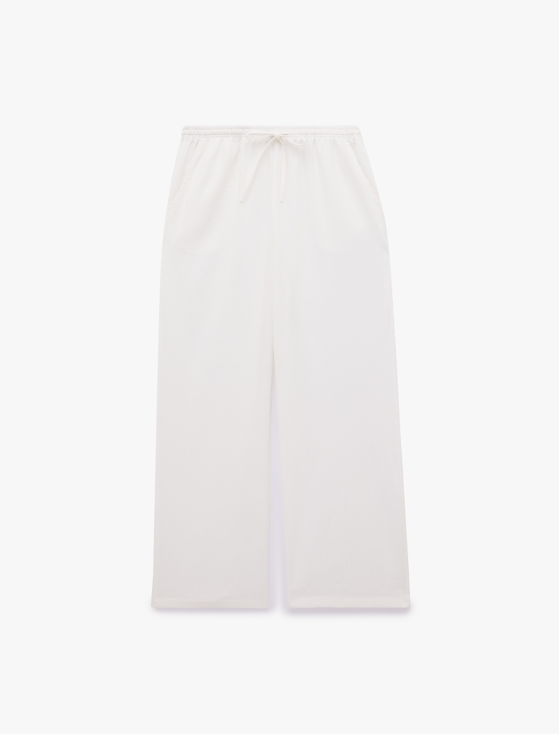   Viskon Keten Karışımlı Beli Bağcıklı Geniş Paça Pantolon