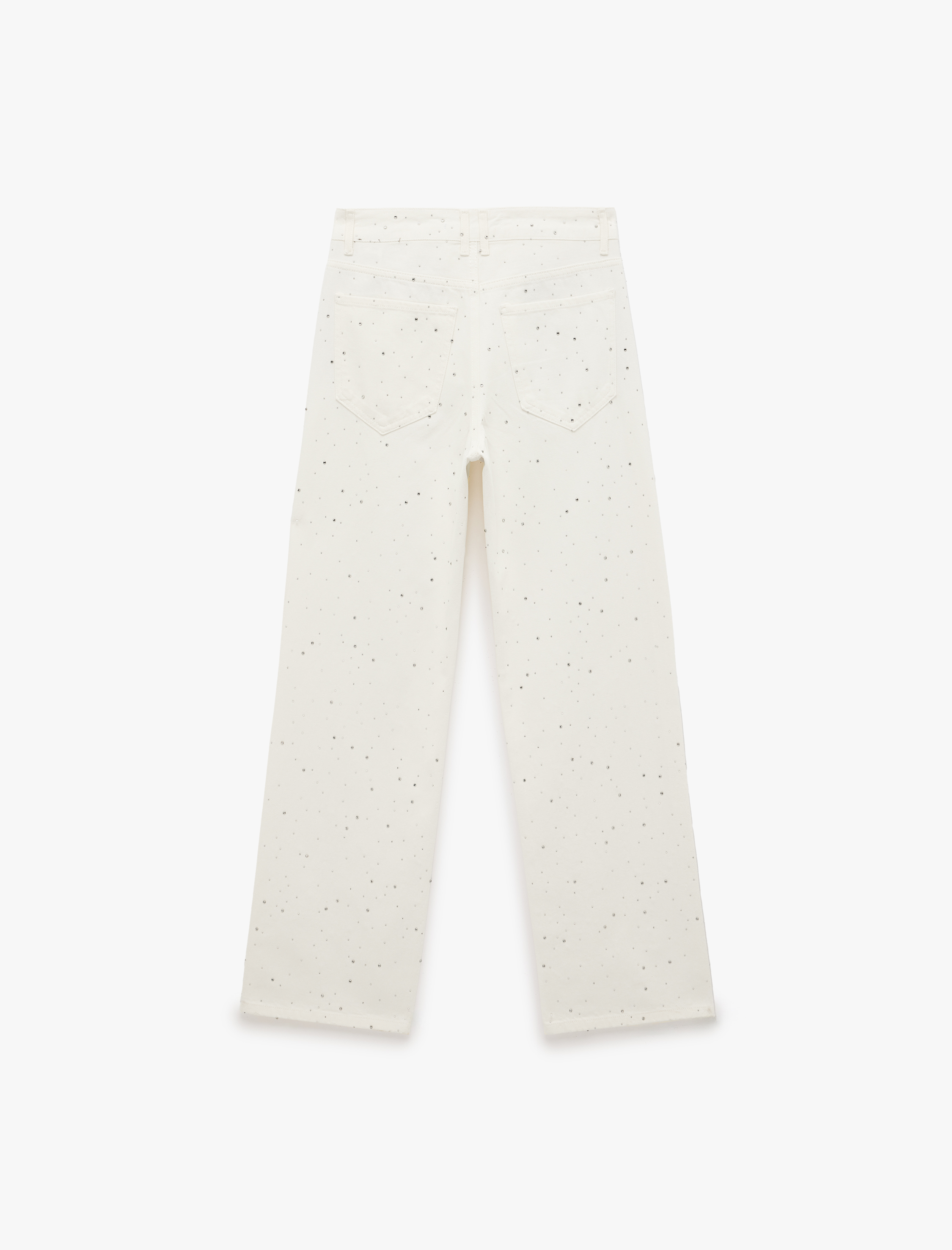   Normal Bel Uzun Düz Kesim Pamuklu Taşlı Denim Pantolon - Straight Fit Jeans