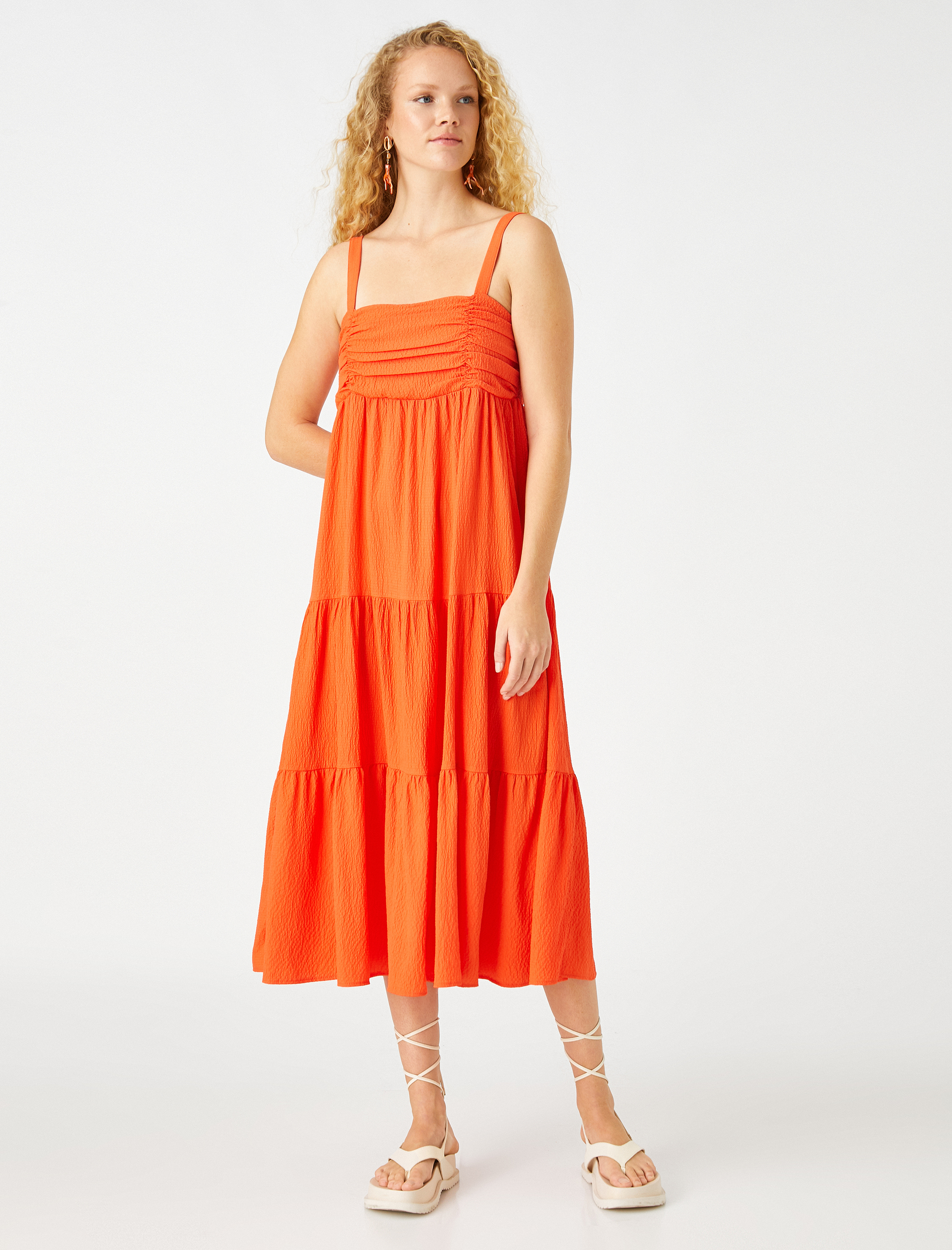   Askılı Midi Boy Elbise Drape Detaylı