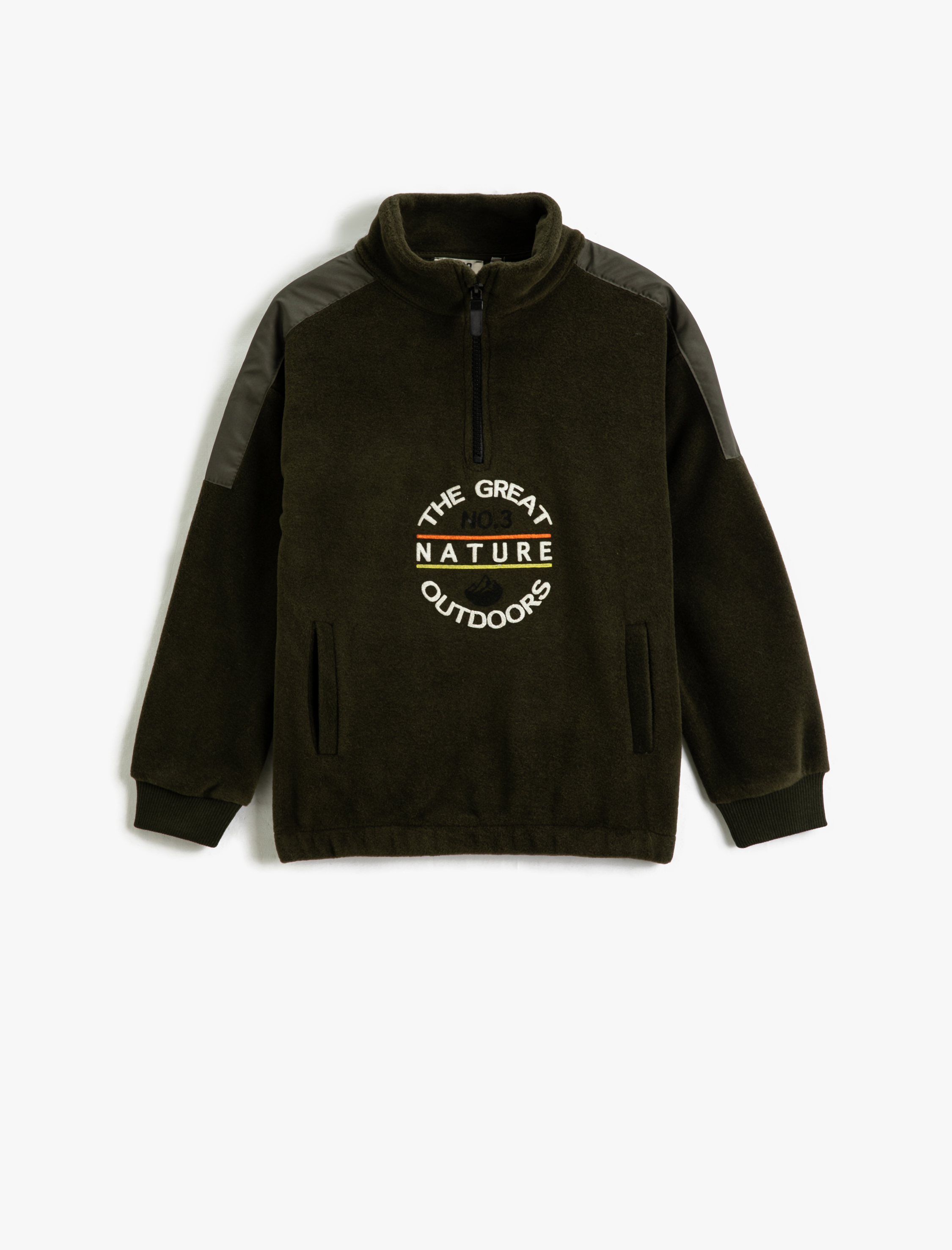  Erkek Çocuk Polar Sweatshirt Dik Yaka Yarım Fermuarlı Cepli İşleme Detaylı