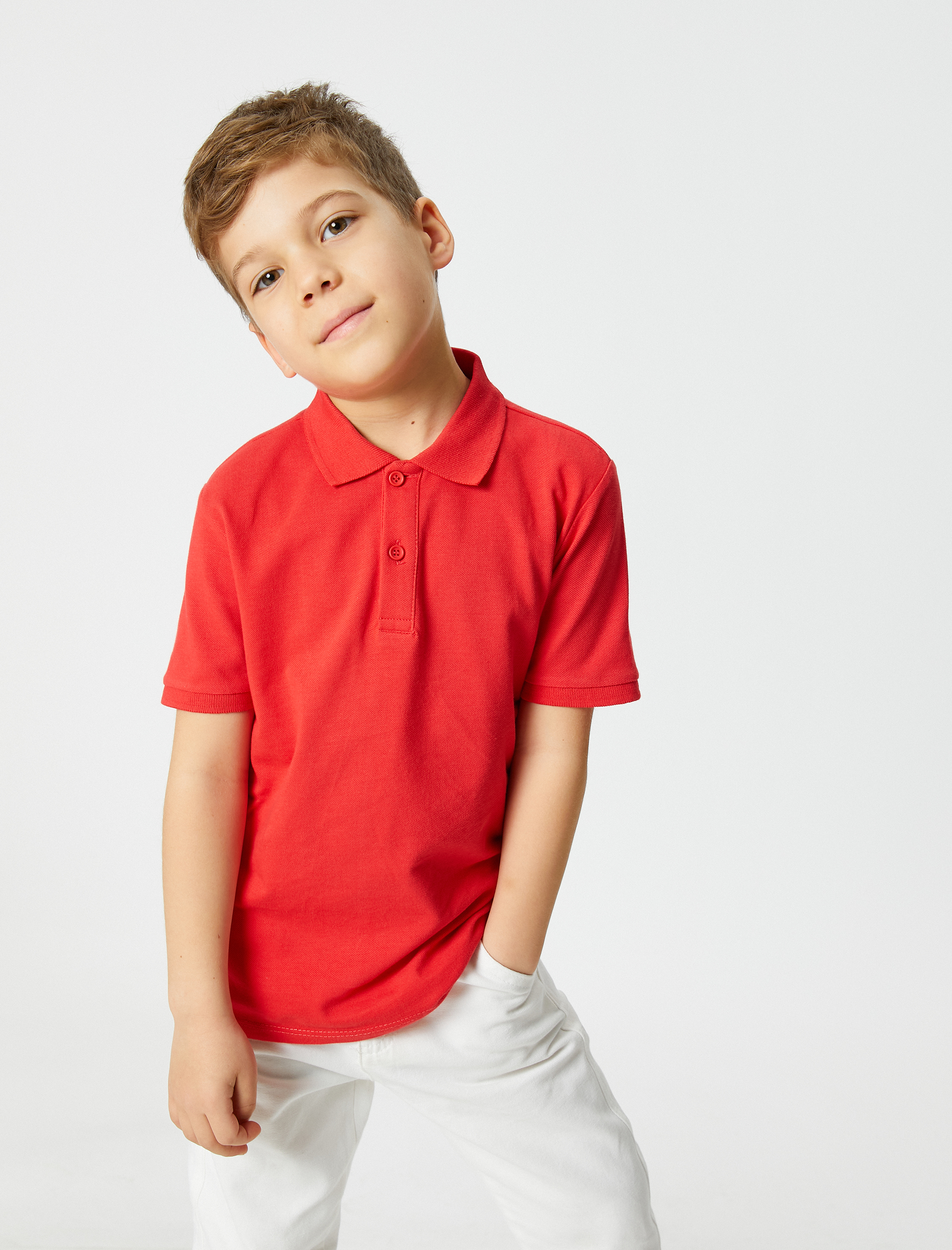  Erkek Çocuk Basic Polo Yaka Tişört Kısa Kollu Düğme Detaylı