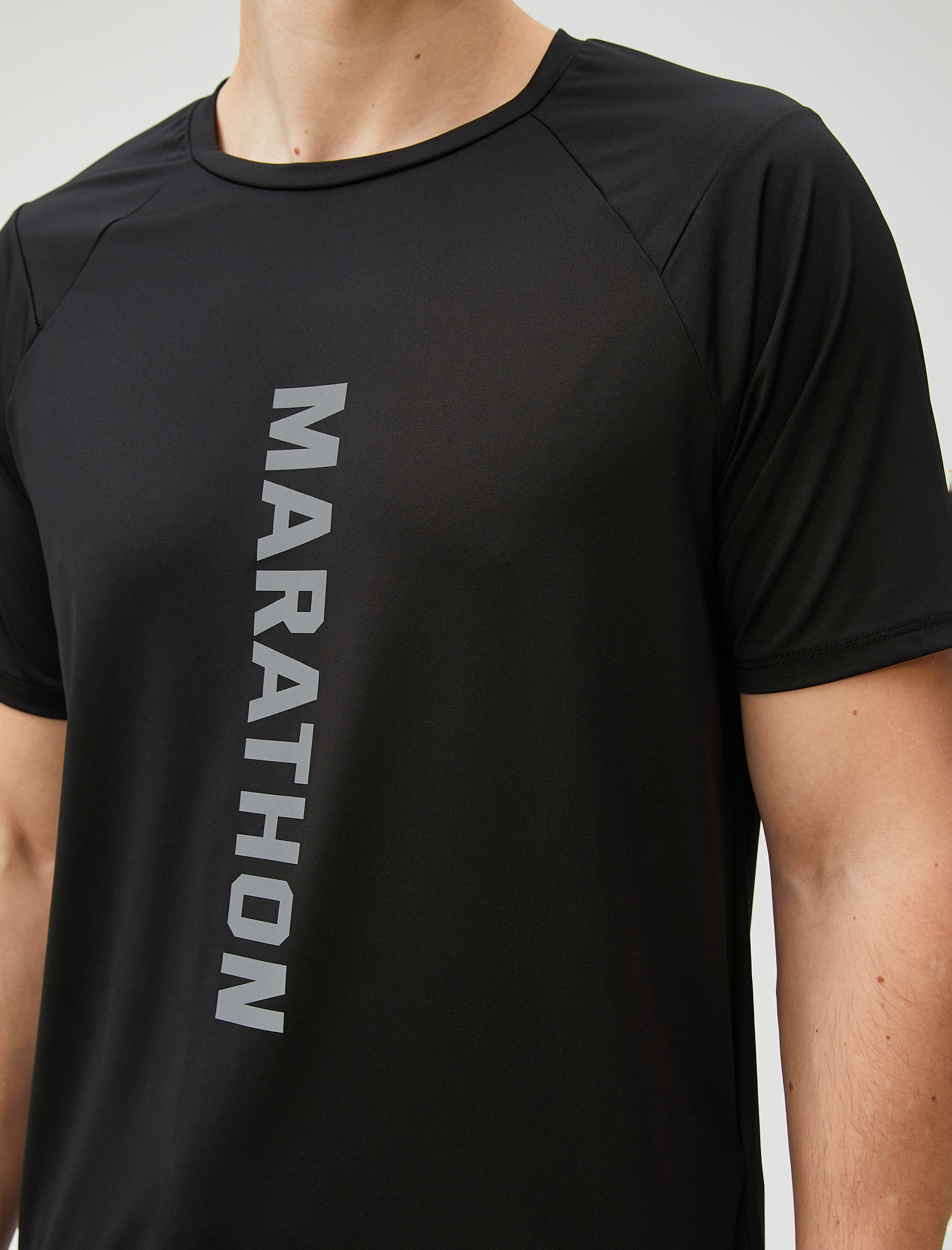   Spor Tişört Slogan Baskılı Bisiklet Yaka Reglan Kol