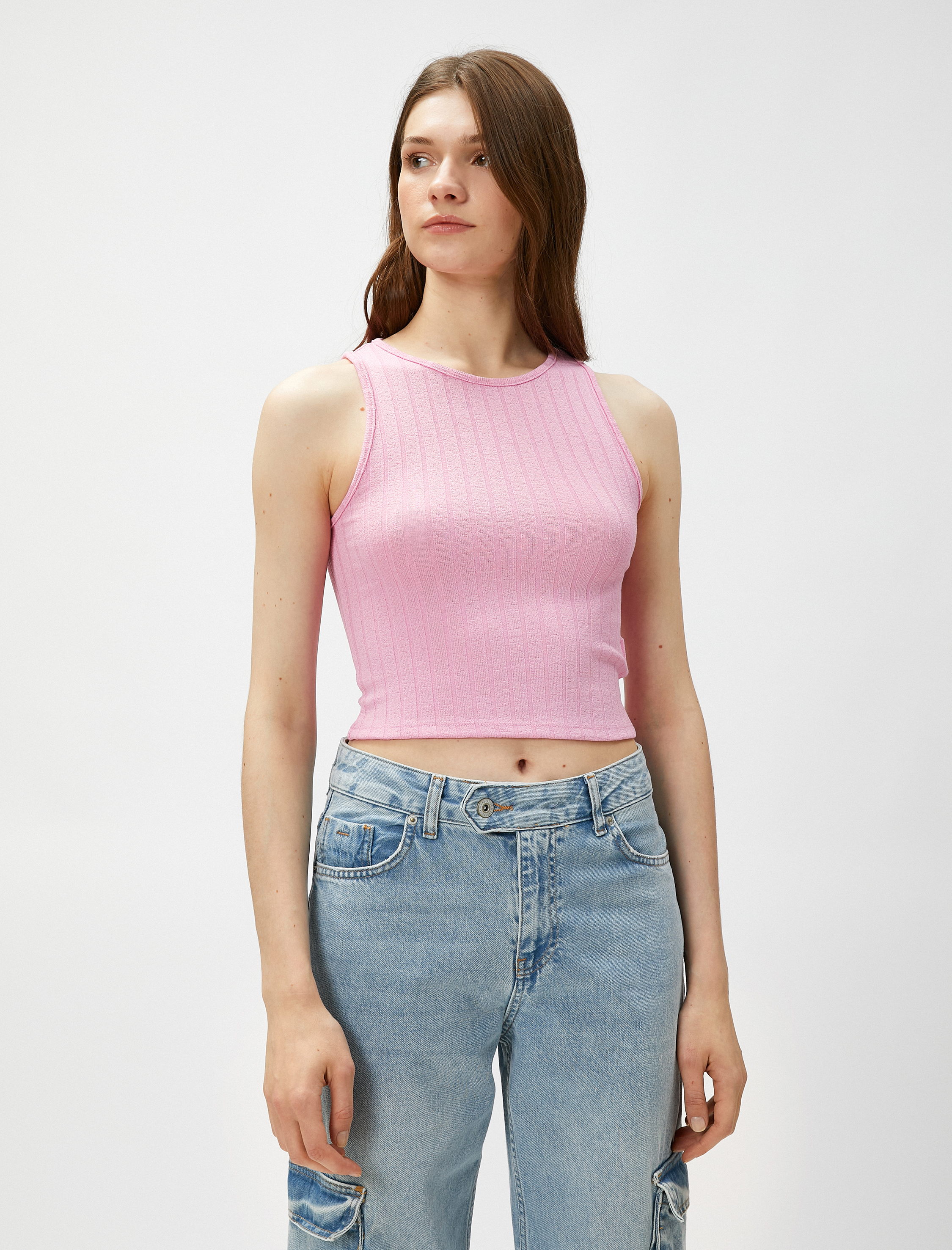   Crop Atlet Bisiklet Yaka Kolsuz
