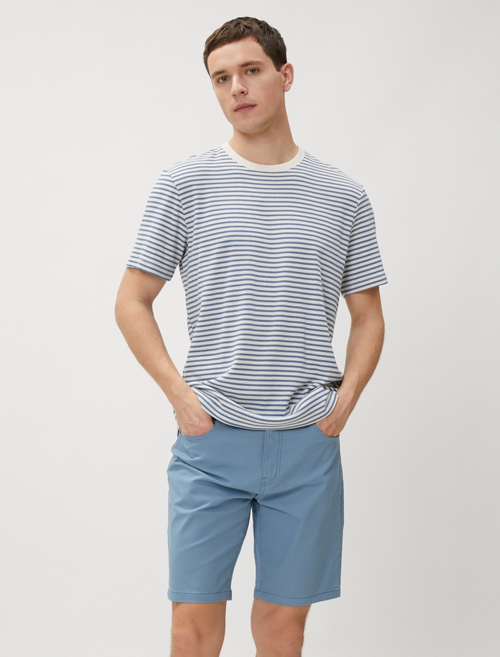  Basic Gabardin Şort Soluk Efektli Düğmeli Pamuklu