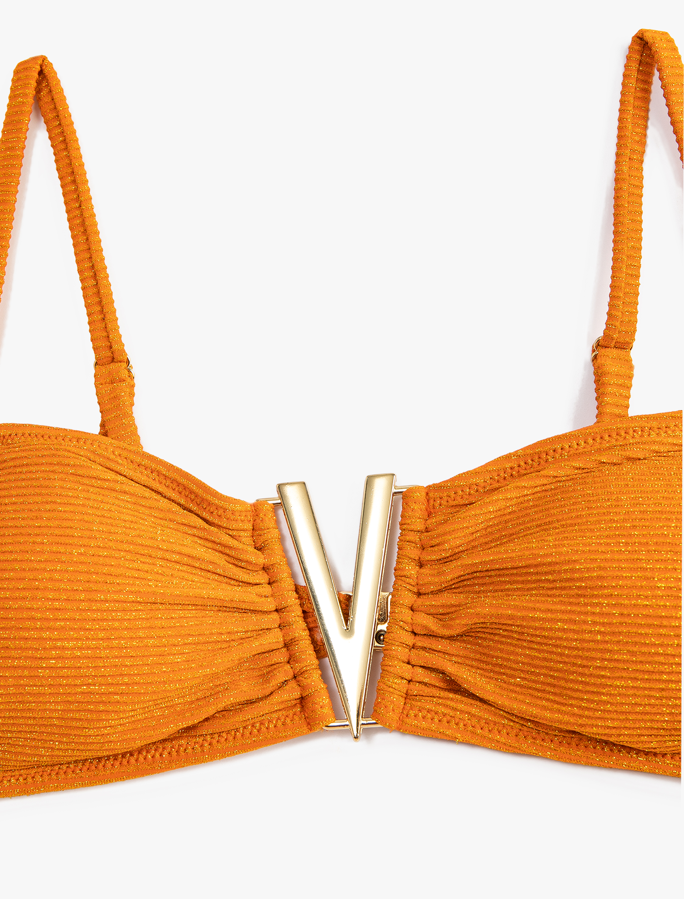   Bikini Üstü Askılı Metal Aksesuarlı Parlak Çıkarılabilir Askılı
