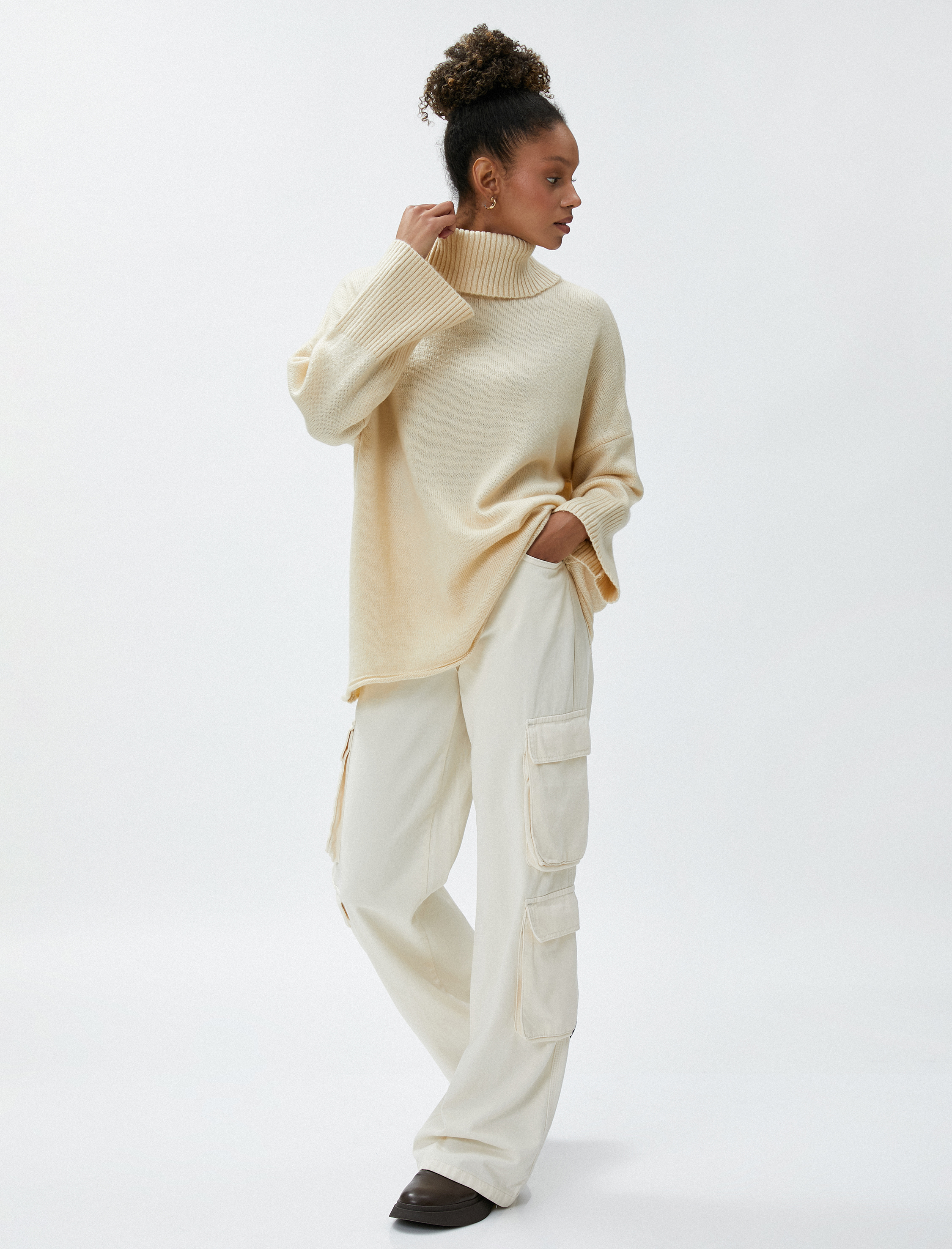   Oversize Balıkçı Yaka Kazak Akrilik