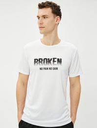 Spor Tişört Slogan Baskılı Kısa Kollu Bisiklet Yaka