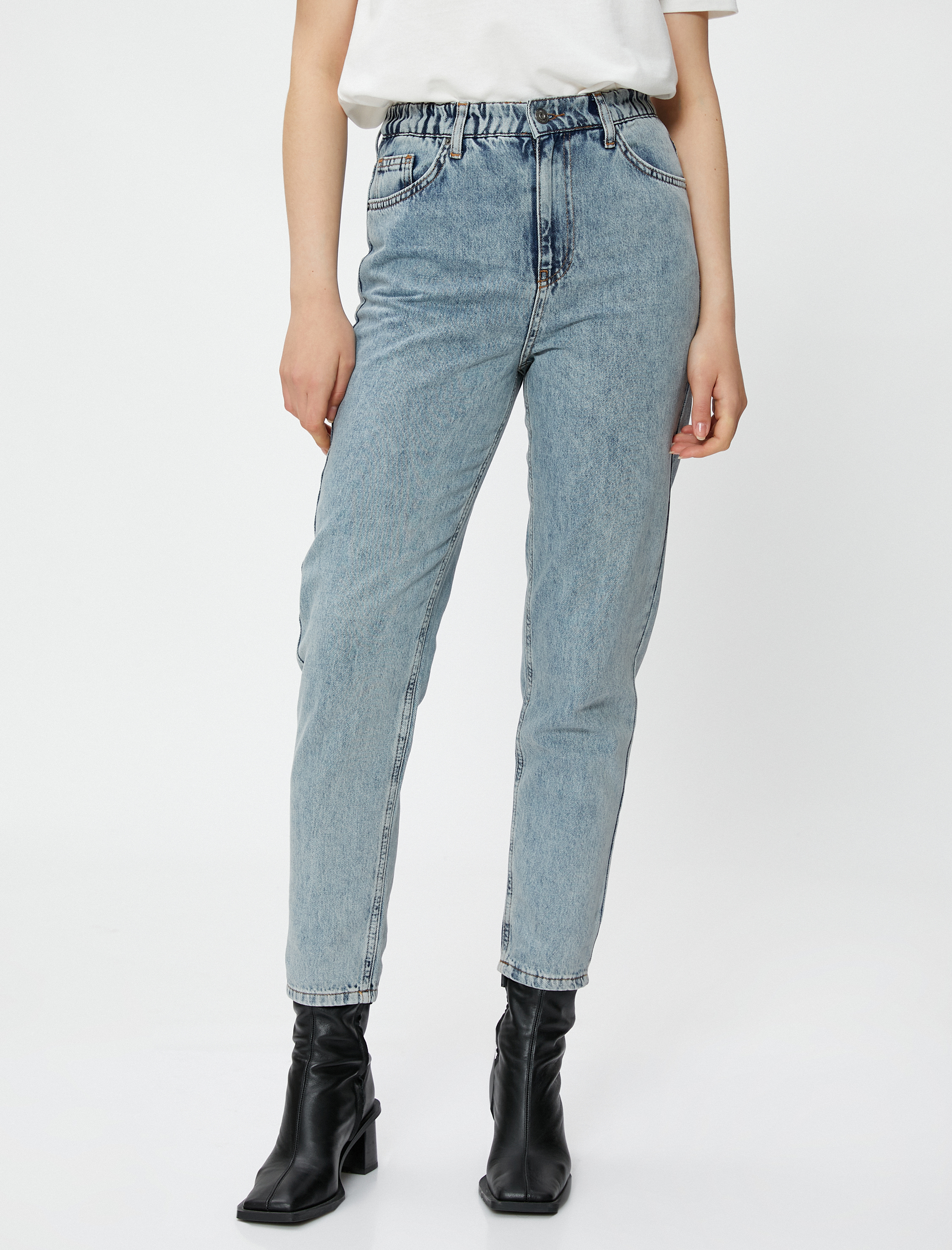   Yüksek Bel Kot Pantolon Hafif Dar Paça - Mom Jeans