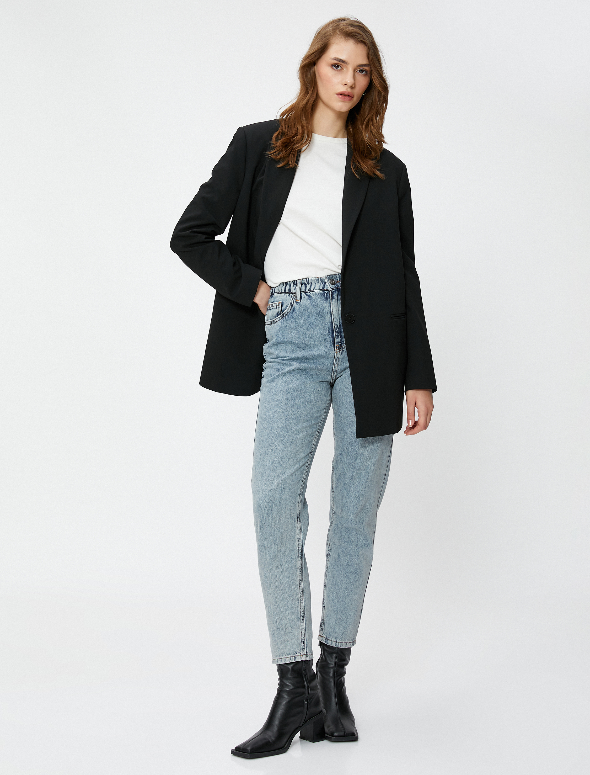   Yüksek Bel Kot Pantolon Hafif Dar Paça - Mom Jeans