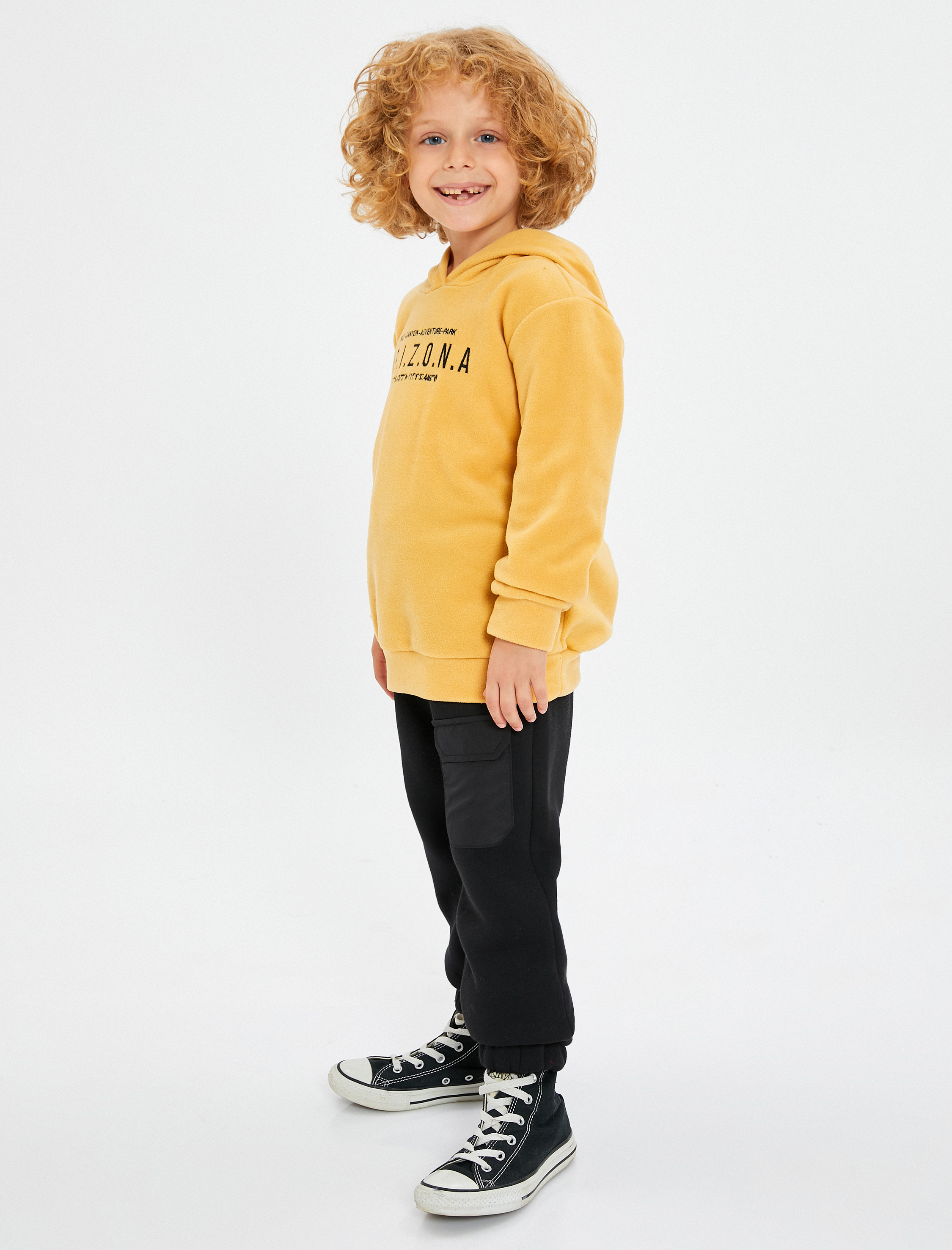  Erkek Çocuk Kapşonlu Sweatshirt California Baskılı Şardonlu