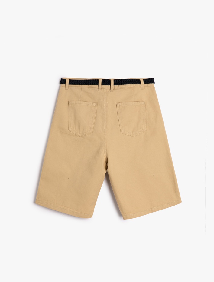Erkek Çocuk Bermuda Chino Şort Slim Kemer Detaylı Cepli Pamuklu