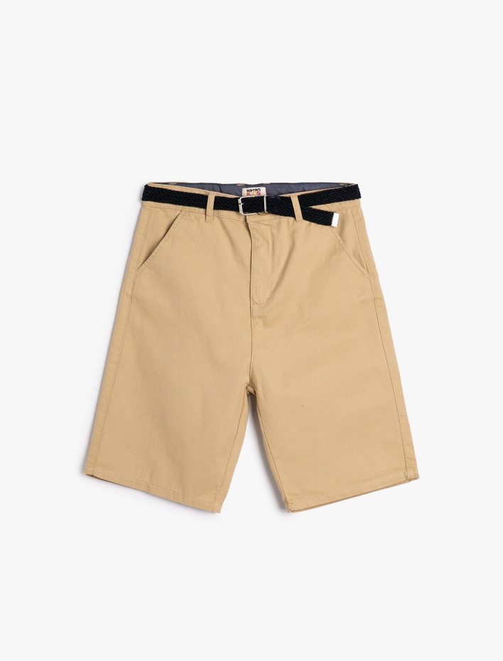 Erkek Çocuk Bermuda Chino Şort Slim Kemer Detaylı Cepli Pamuklu