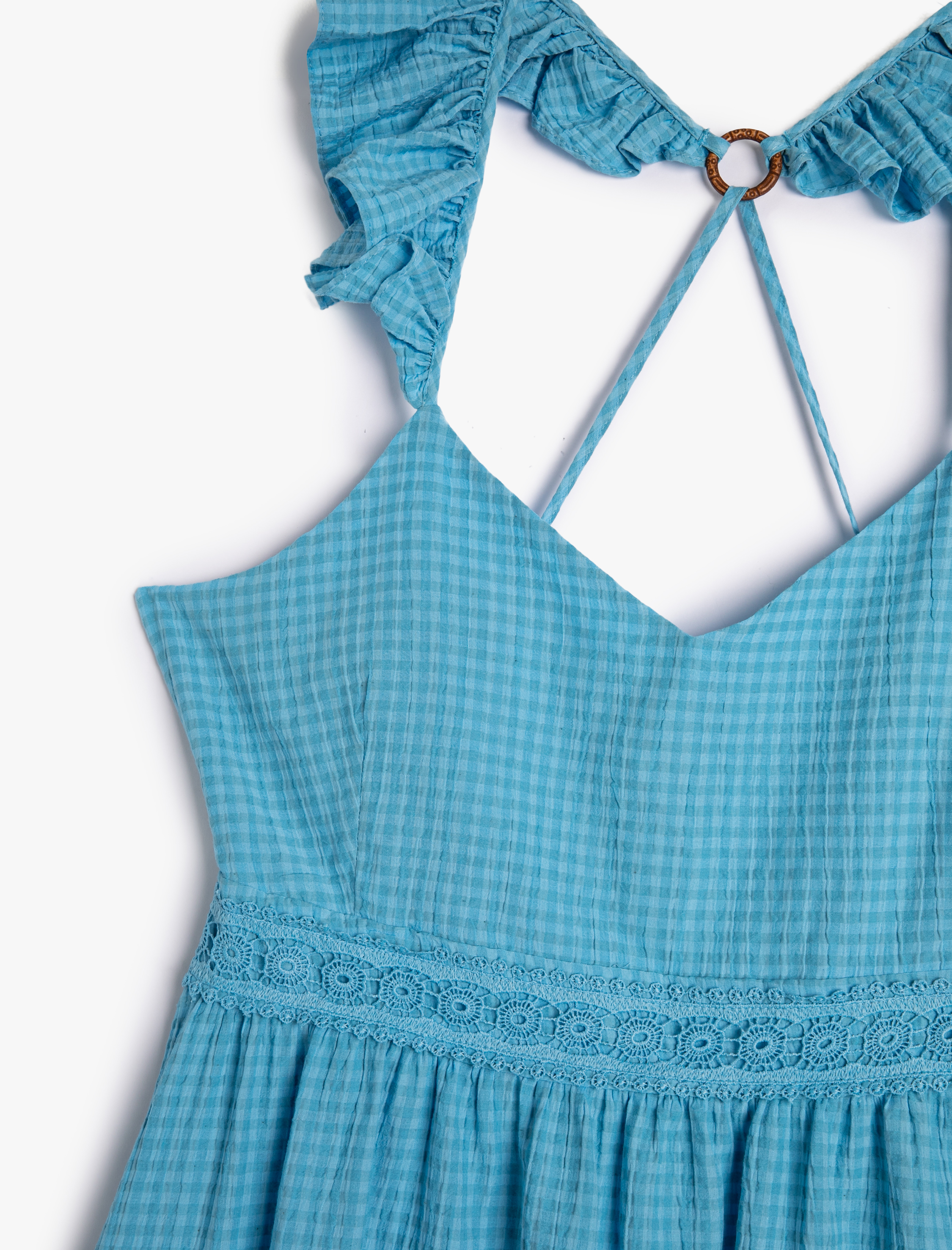   Fırfırlı Elbise Askılı Sırt Detaylı Volanlı Viskon Karışımlı