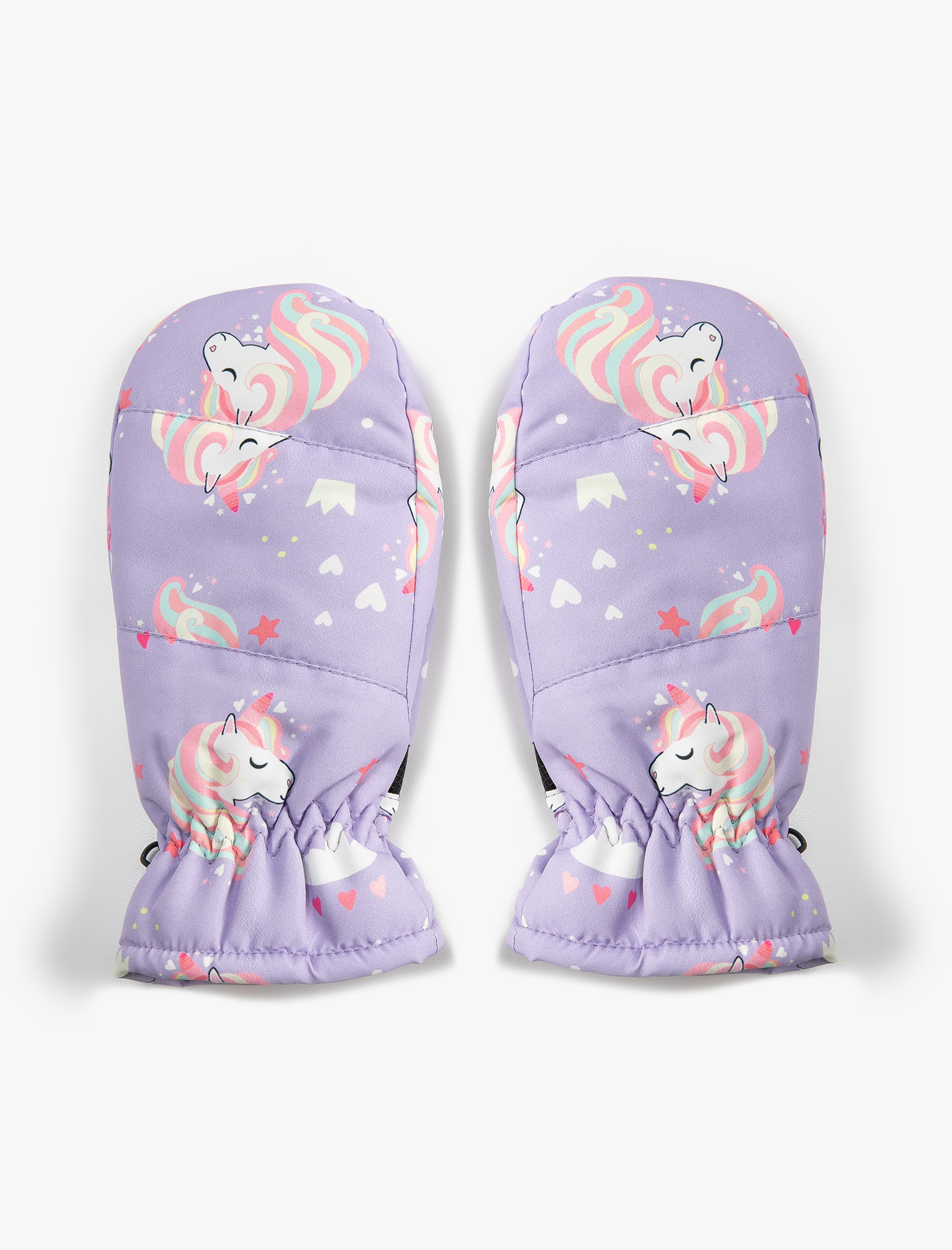  Kız Çocuk Parmaksız Polar Eldiven Unicorn Baskılı Polar Astarlı