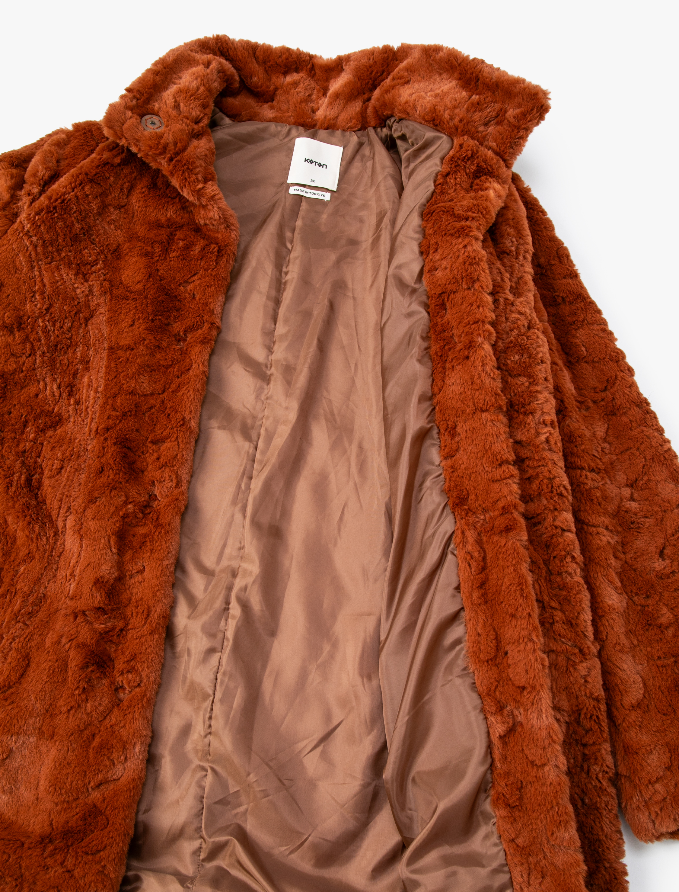   Peluş Mont Dik Yaka Cep Detaylı Astarlı