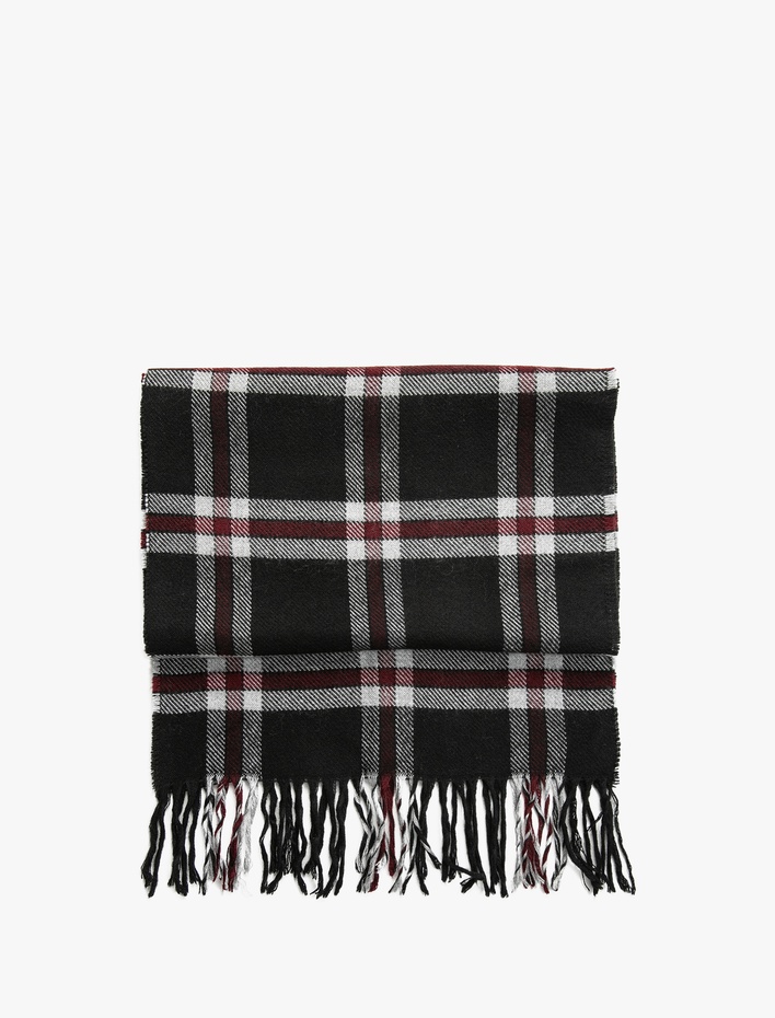 Erkek Ekoseli Atkı Püskül Detaylı Yumuşak Dokulu