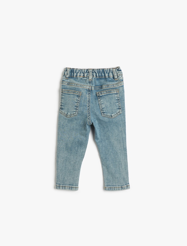 Kız Bebek Kot Pantolon Cepli Beli Lastikli - Regular Jean