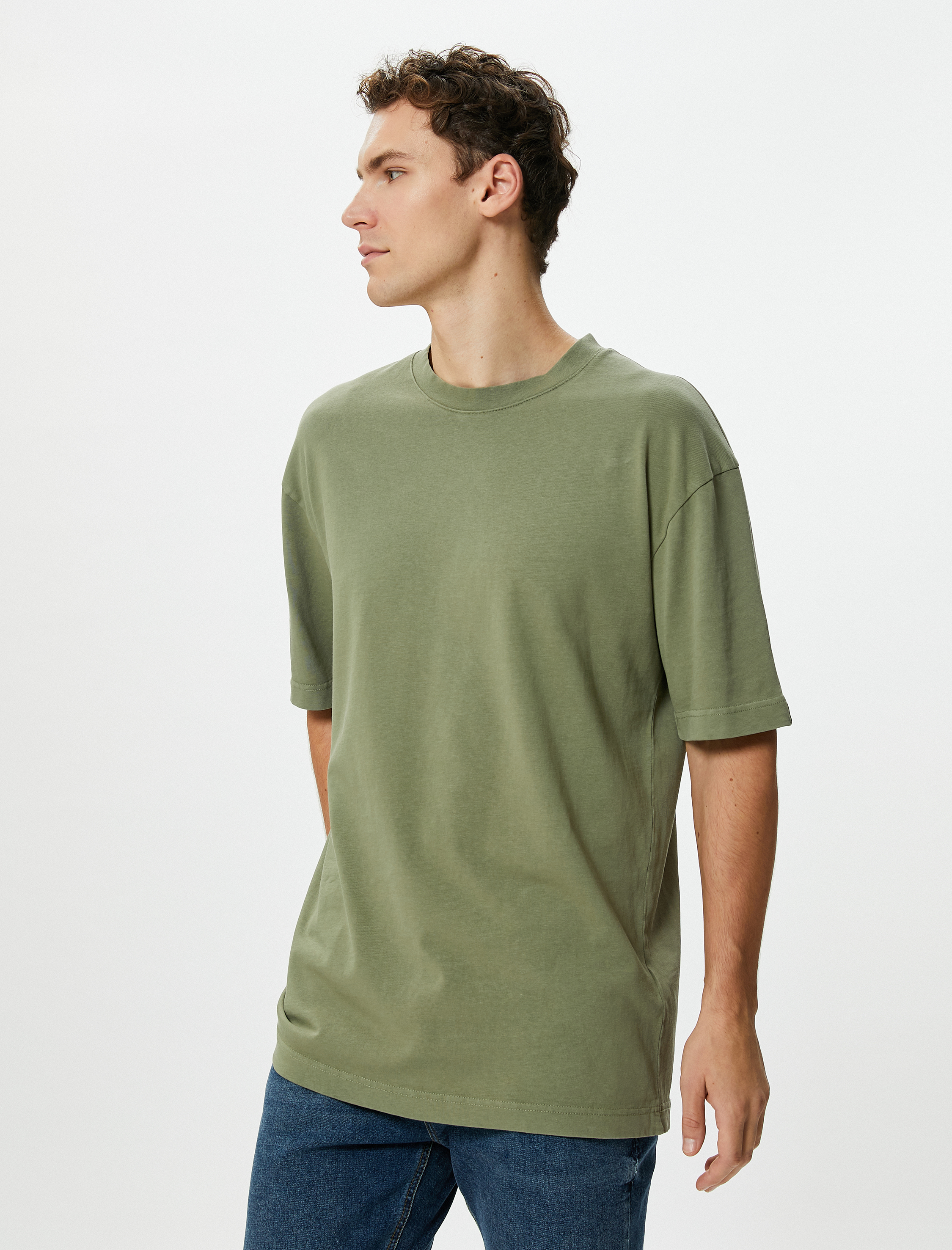  Oversize Tişört Basic Bisiklet Yaka Kısa Kollu Pamuklu