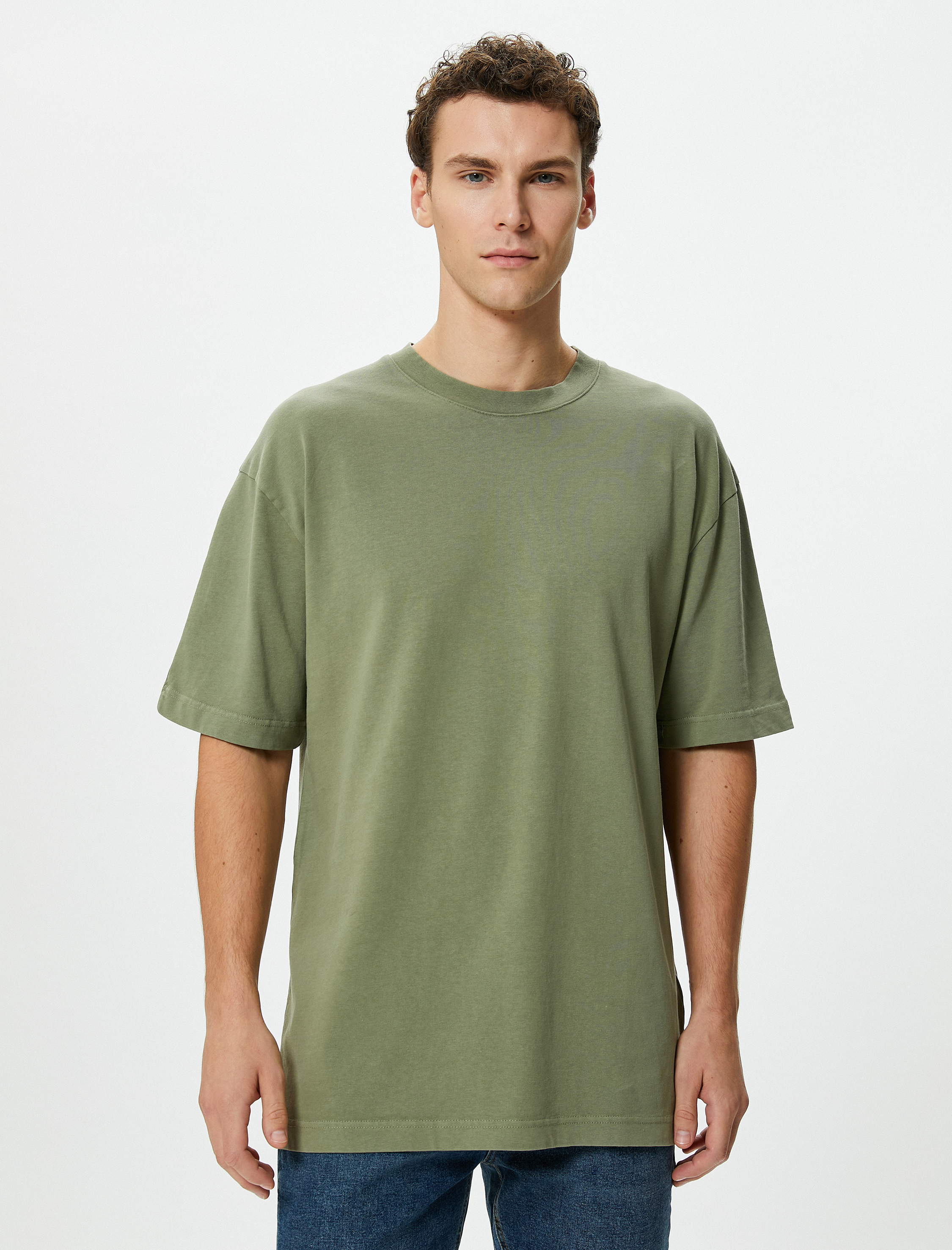   Oversize Tişört Basic Bisiklet Yaka Kısa Kollu Pamuklu