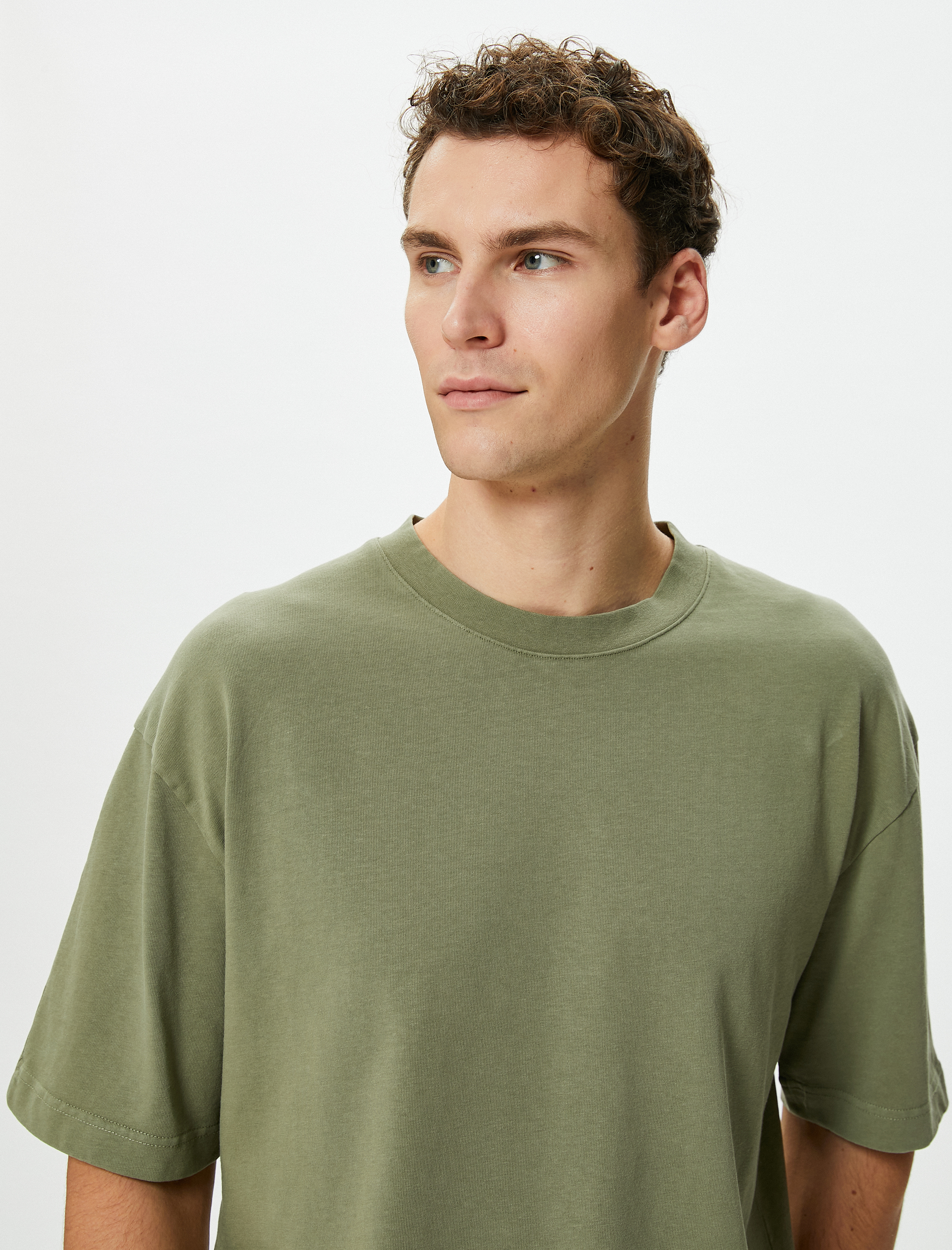   Oversize Tişört Basic Bisiklet Yaka Kısa Kollu Pamuklu