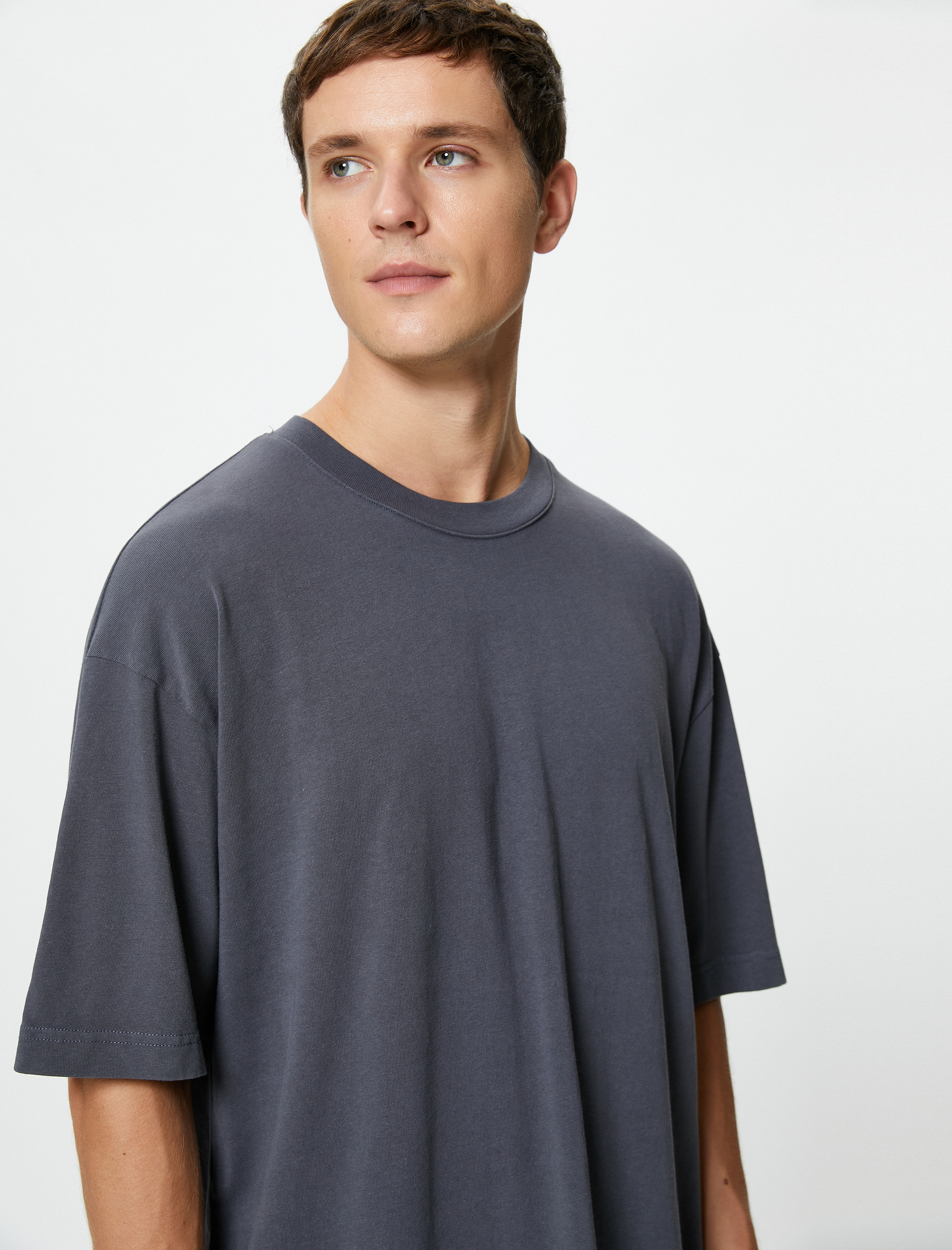  Oversize Tişört Basic Bisiklet Yaka Kısa Kollu Pamuklu