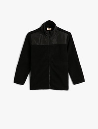 Fermuarlı Polar Sweatshirt Dik Yaka Uzun Kollu