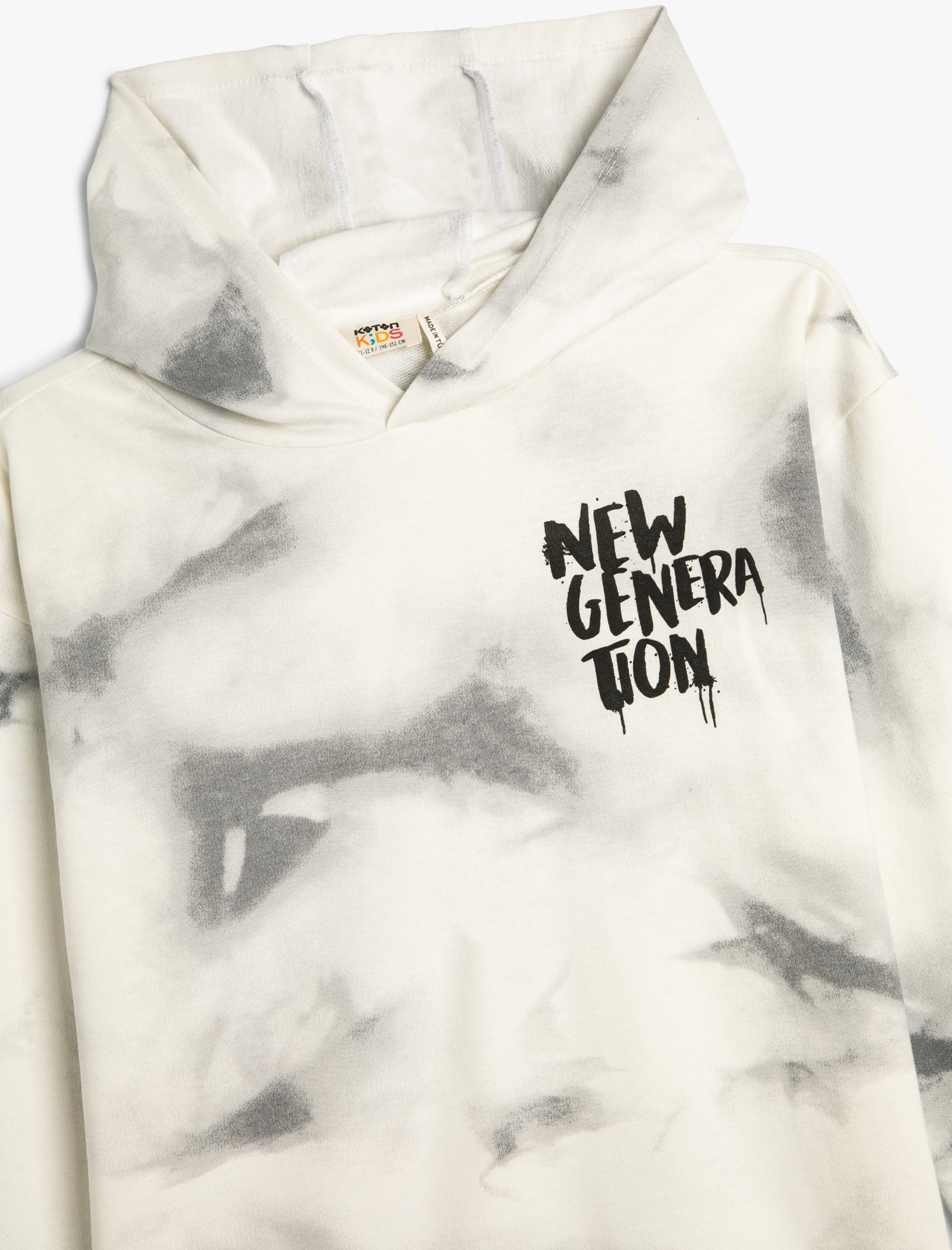  Erkek Çocuk Kapşonlu Sweatshirt Batik Desenli Slogan Baskılı Şardonlu Pamuklu