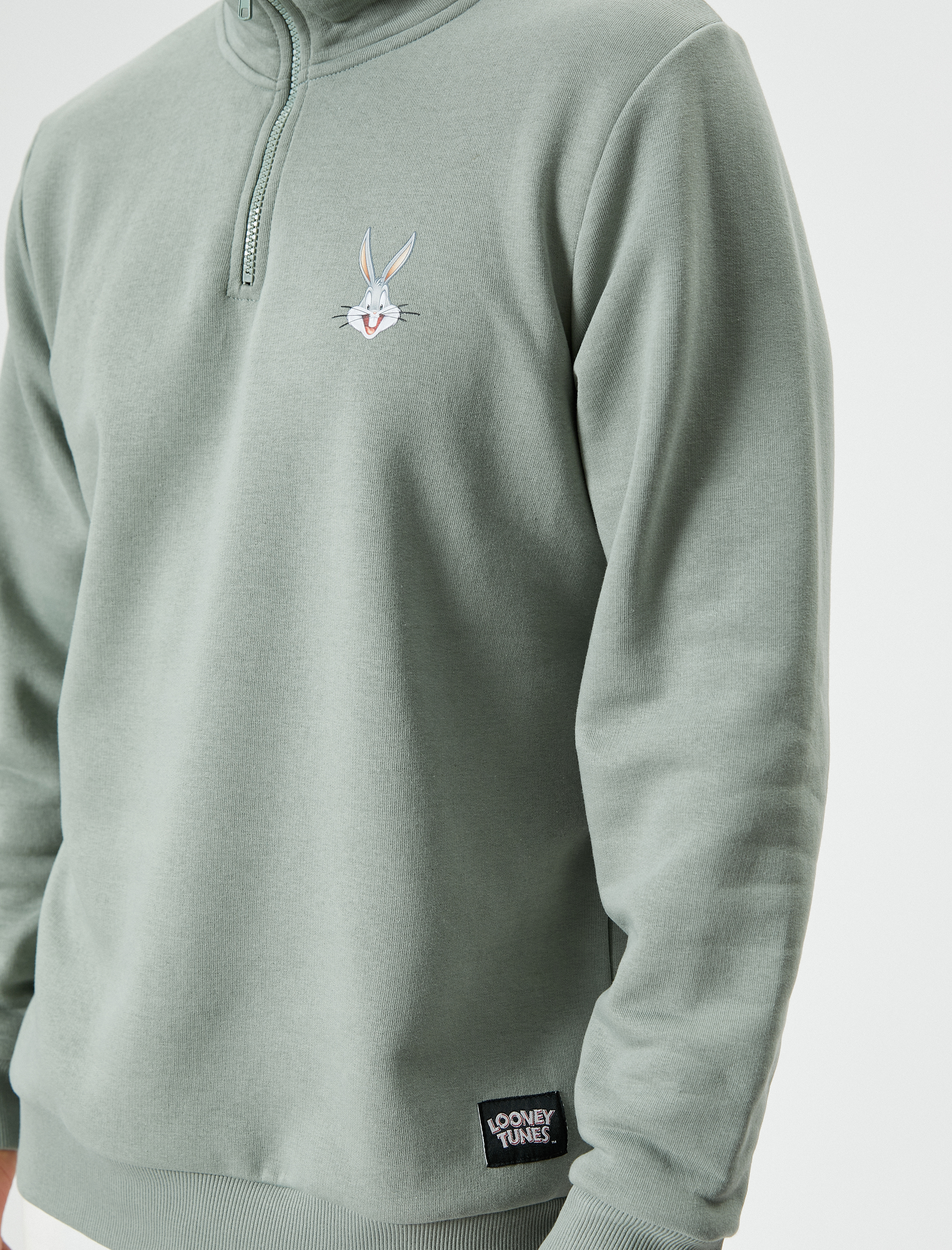   Bugs Bunny Dik Yaka Sweatshirt Lisanslı Baskılı Şardonlu