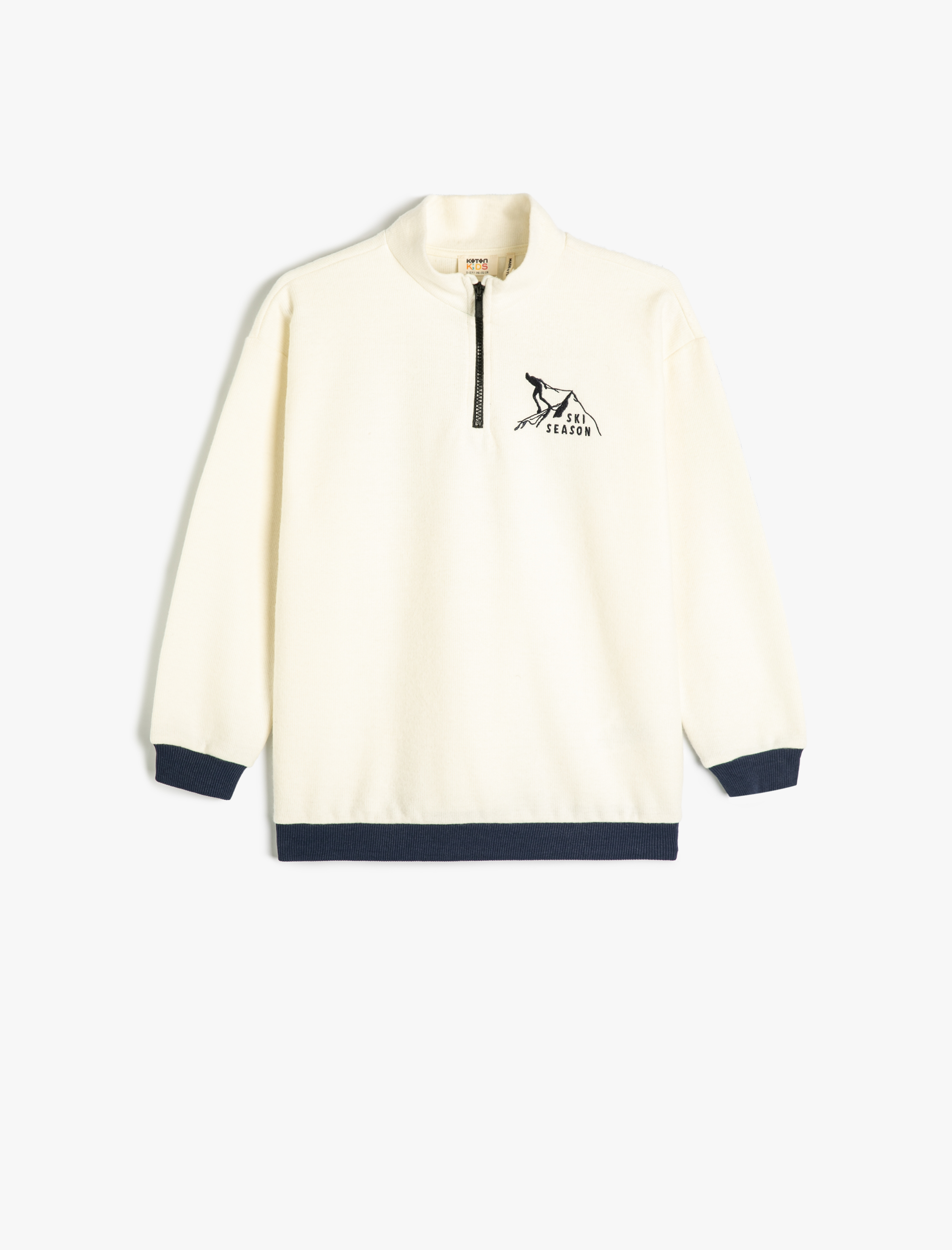  Erkek Çocuk Sweat Dik Yaka Yarım Fermuarlı Kayak Temalı Baskı Detaylı Uzun Kollu Şardonlu