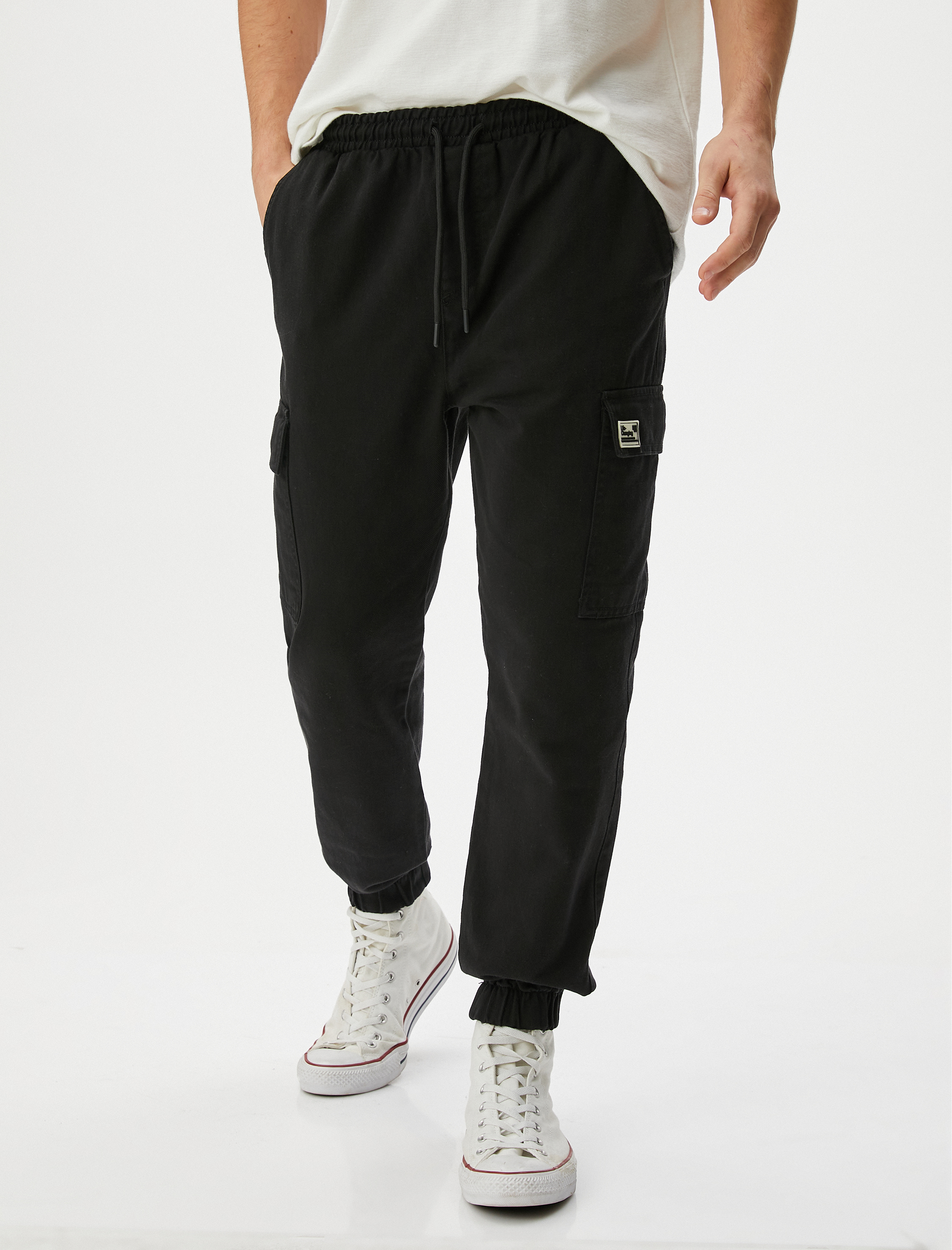   Jogger Pantolon Cep Detaylı Beli Bağcıklı Pamuklu