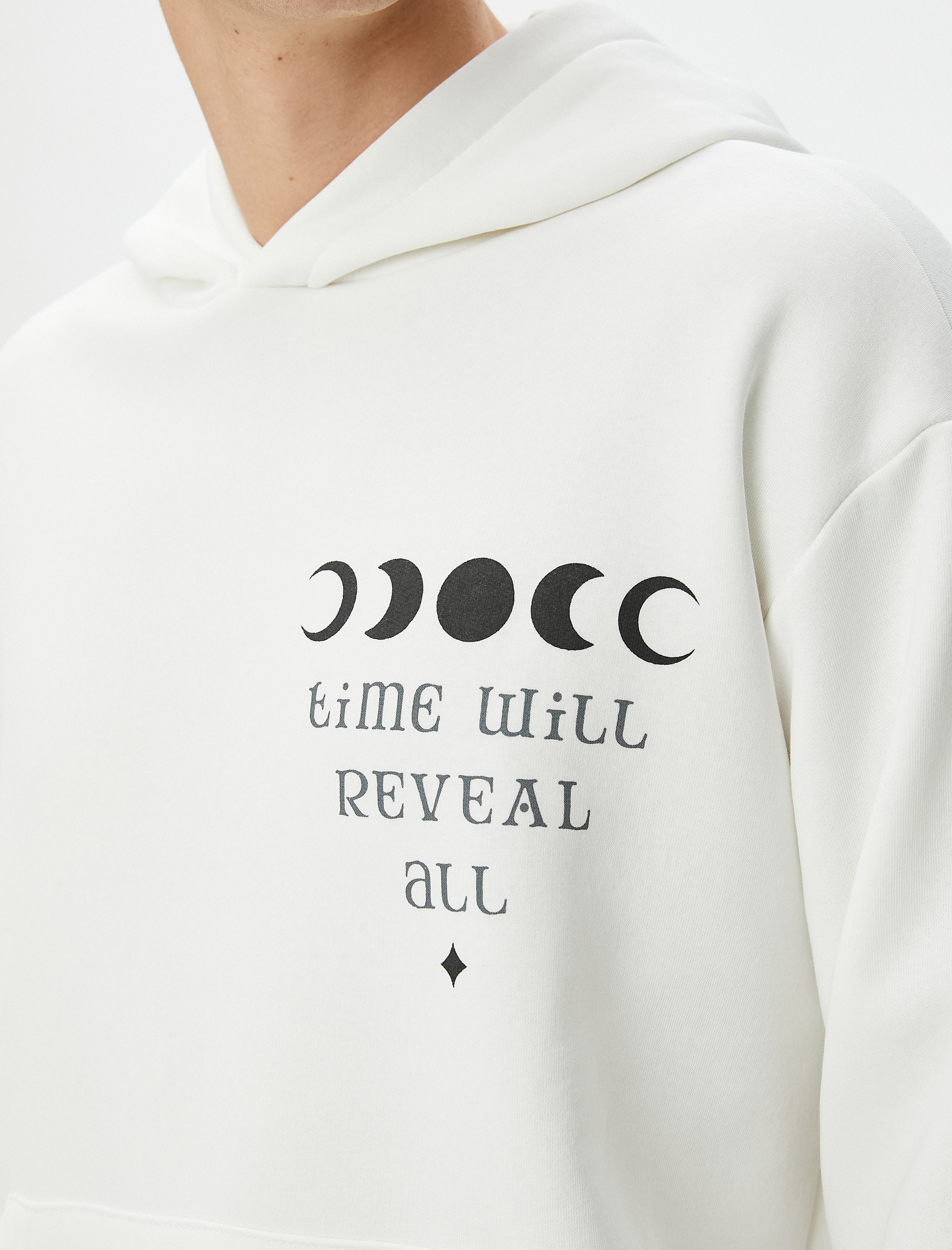   Oversize Hoodie Arkası Baskılı Sloganlı Kanguru Cepli Şardonlu