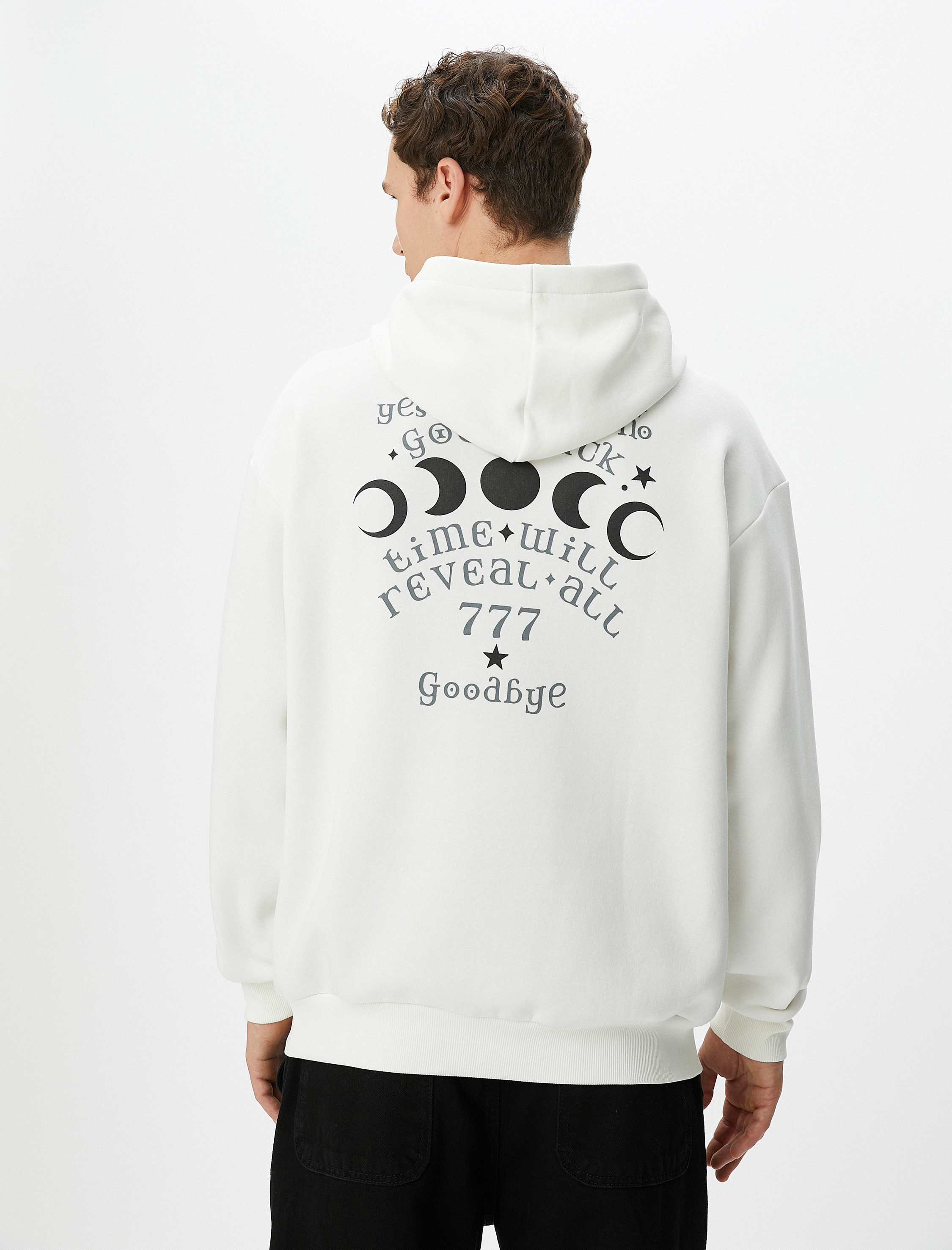   Oversize Hoodie Arkası Baskılı Sloganlı Kanguru Cepli Şardonlu