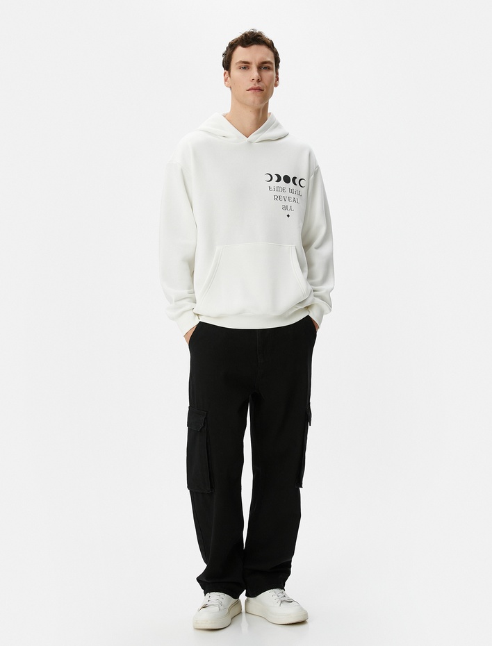  Oversize Hoodie Arkası Baskılı Sloganlı Kanguru Cepli Şardonlu