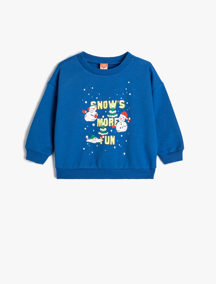 Erkek Bebek Sweat Kardan Adam Baskılı Uzun Kollu Şardonlu Pamuklu