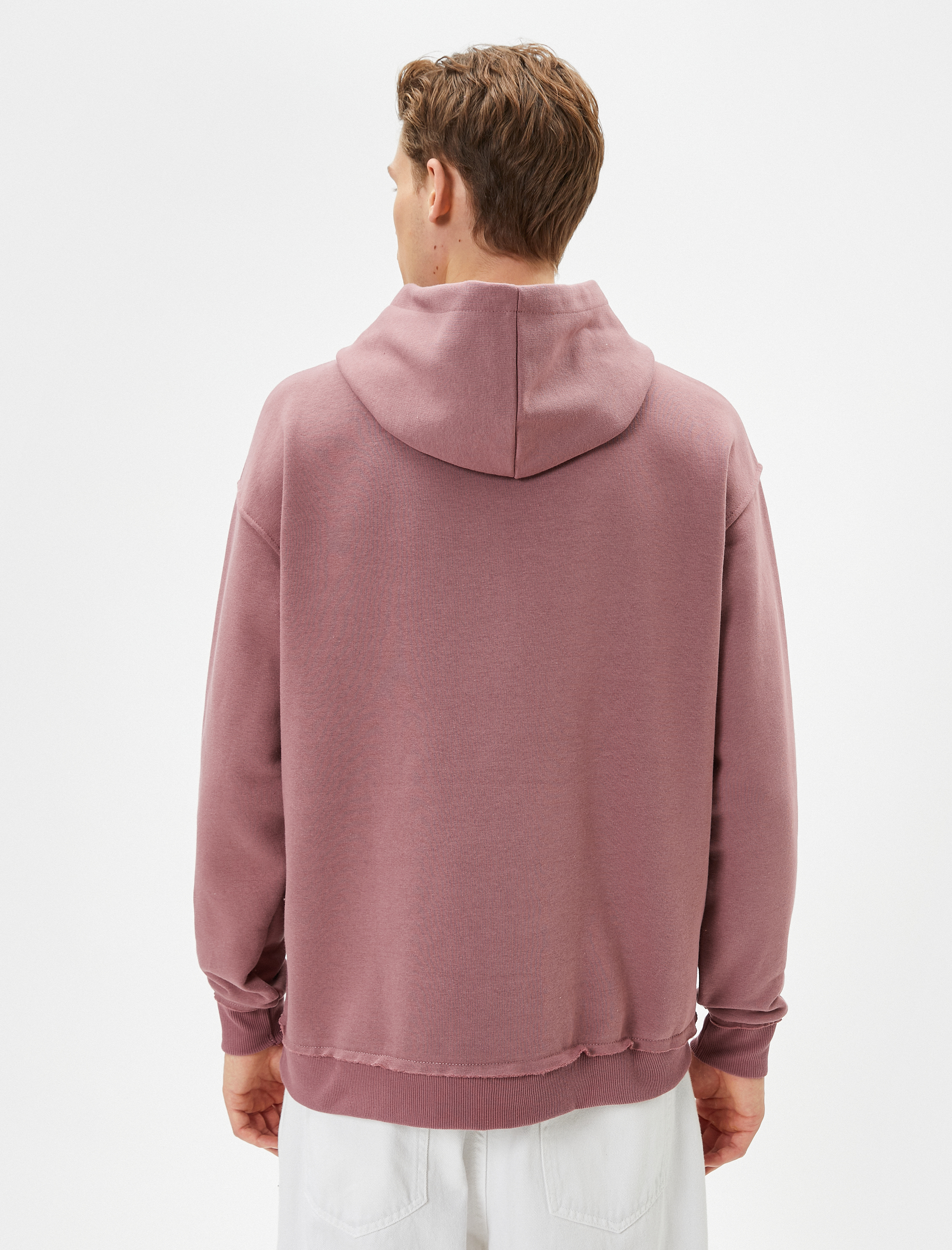   Kapşonlu Sweatshirt Slogan Baskılı Uzun Kollu Şardonlu