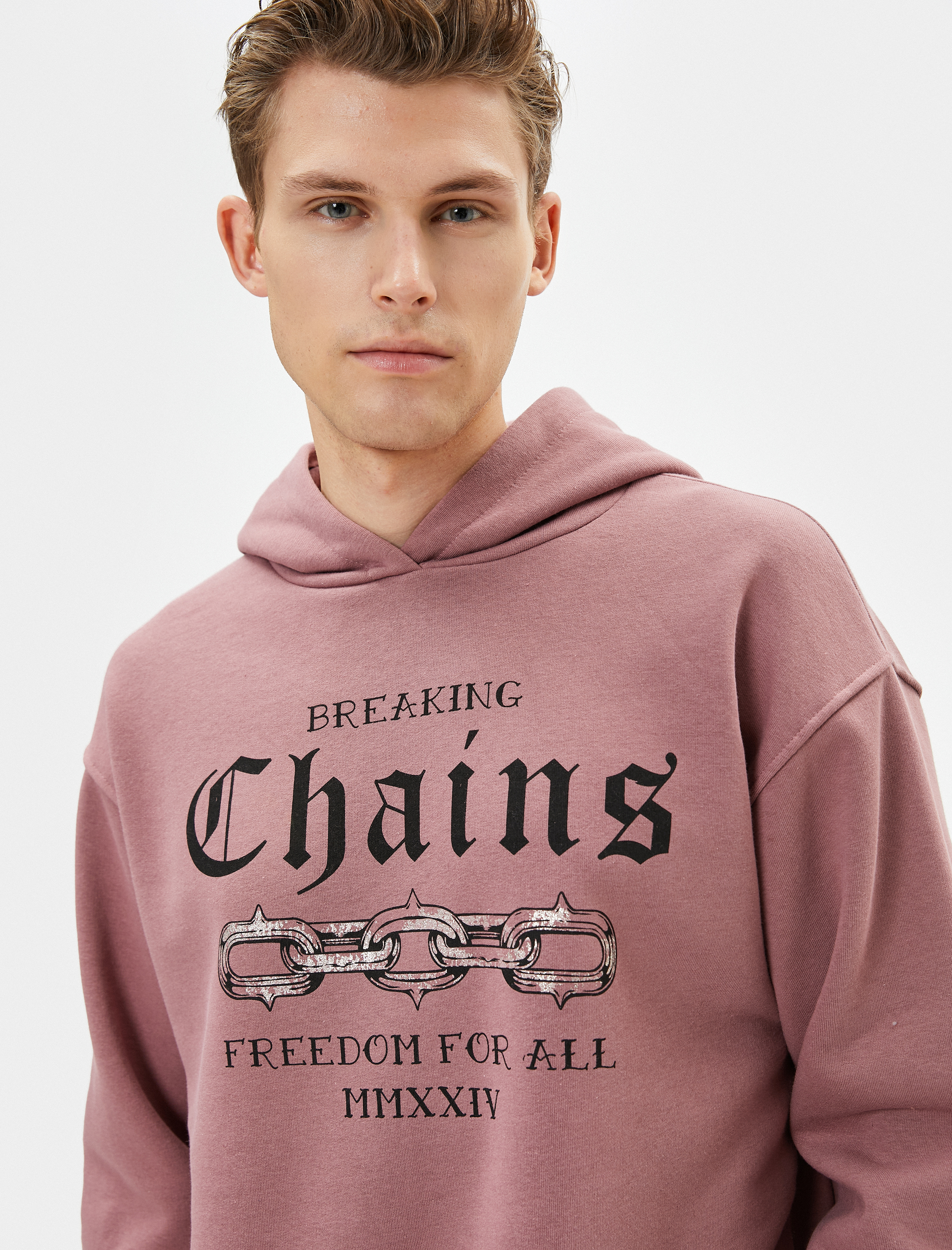   Kapşonlu Sweatshirt Slogan Baskılı Uzun Kollu Şardonlu