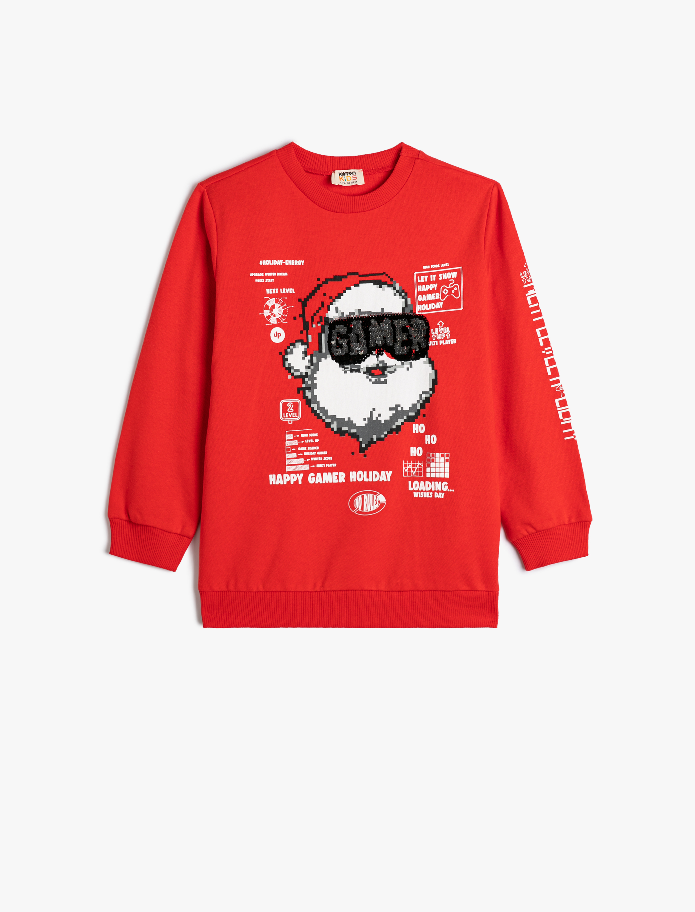  Erkek Çocuk Noel Baba Sweatshirt Yılbaşı Temalı Pullu Payetli Şardonlu Pamuklu