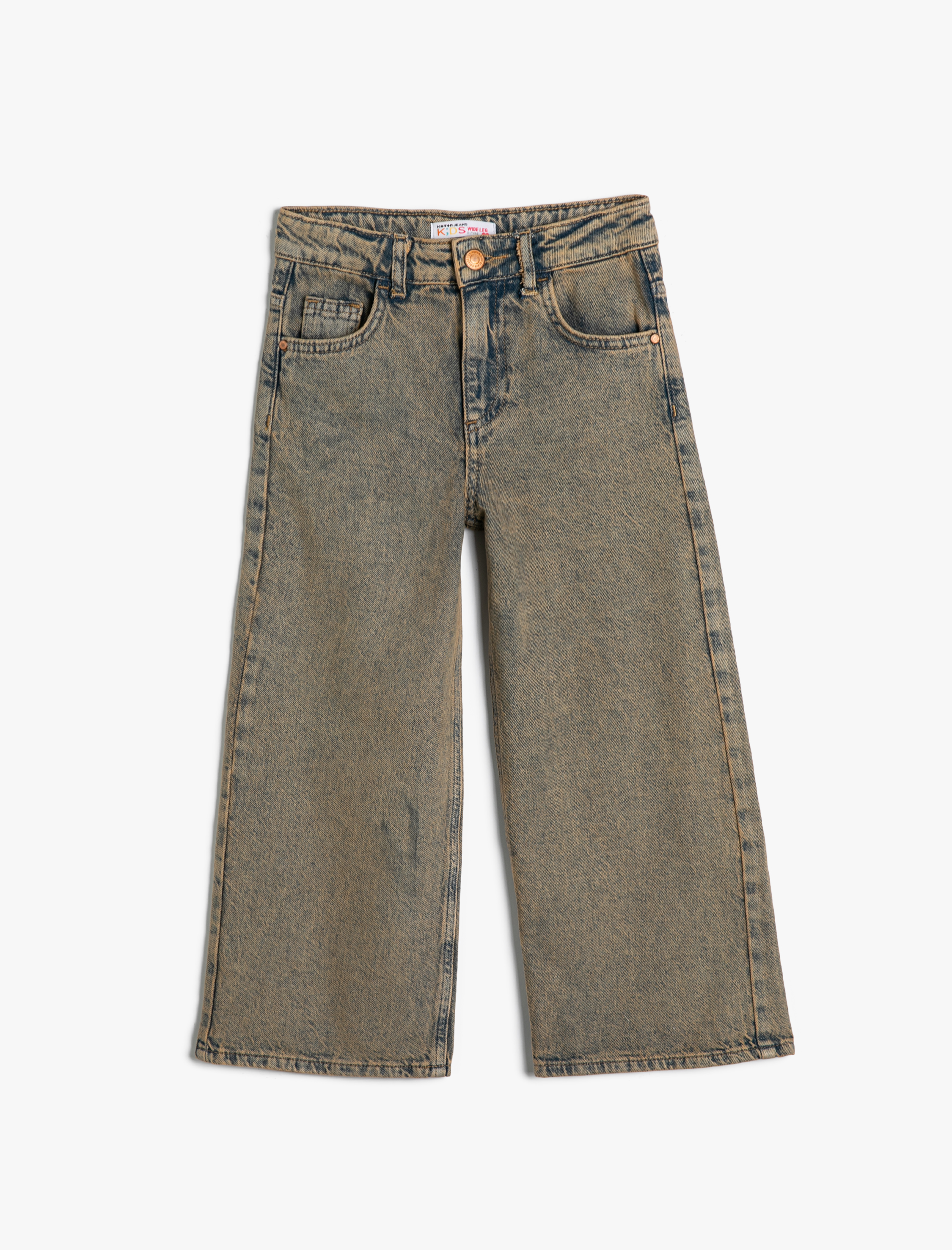  Kız Çocuk Geniş Paça Kot Pantolon Cepli Pamuklu