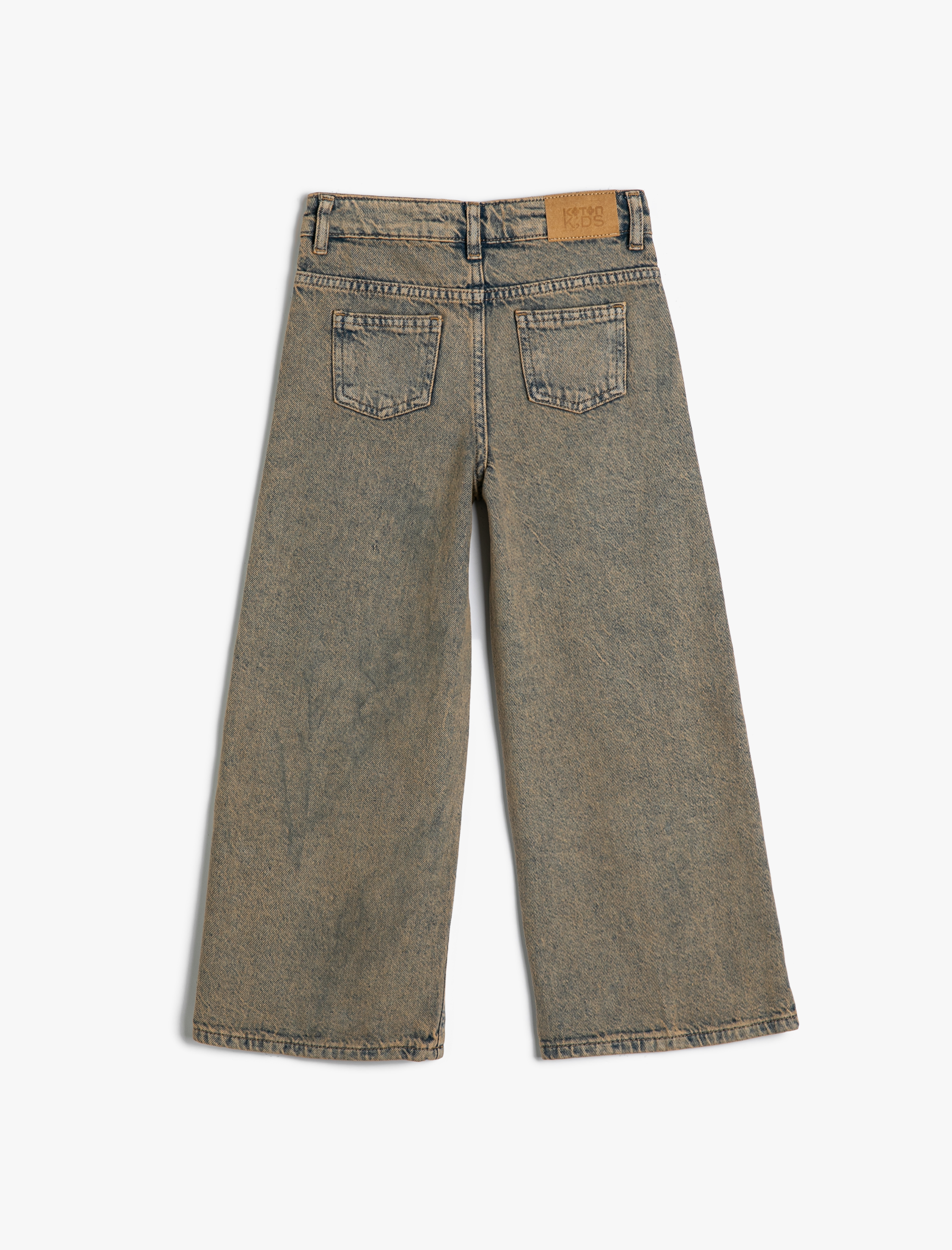  Kız Çocuk Geniş Paça Kot Pantolon Cepli Pamuklu
