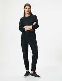 Modal Kumaş Crop Spor Sweatshirt Asimetrik Kesim Bisiklet Yaka Uzun Kollu