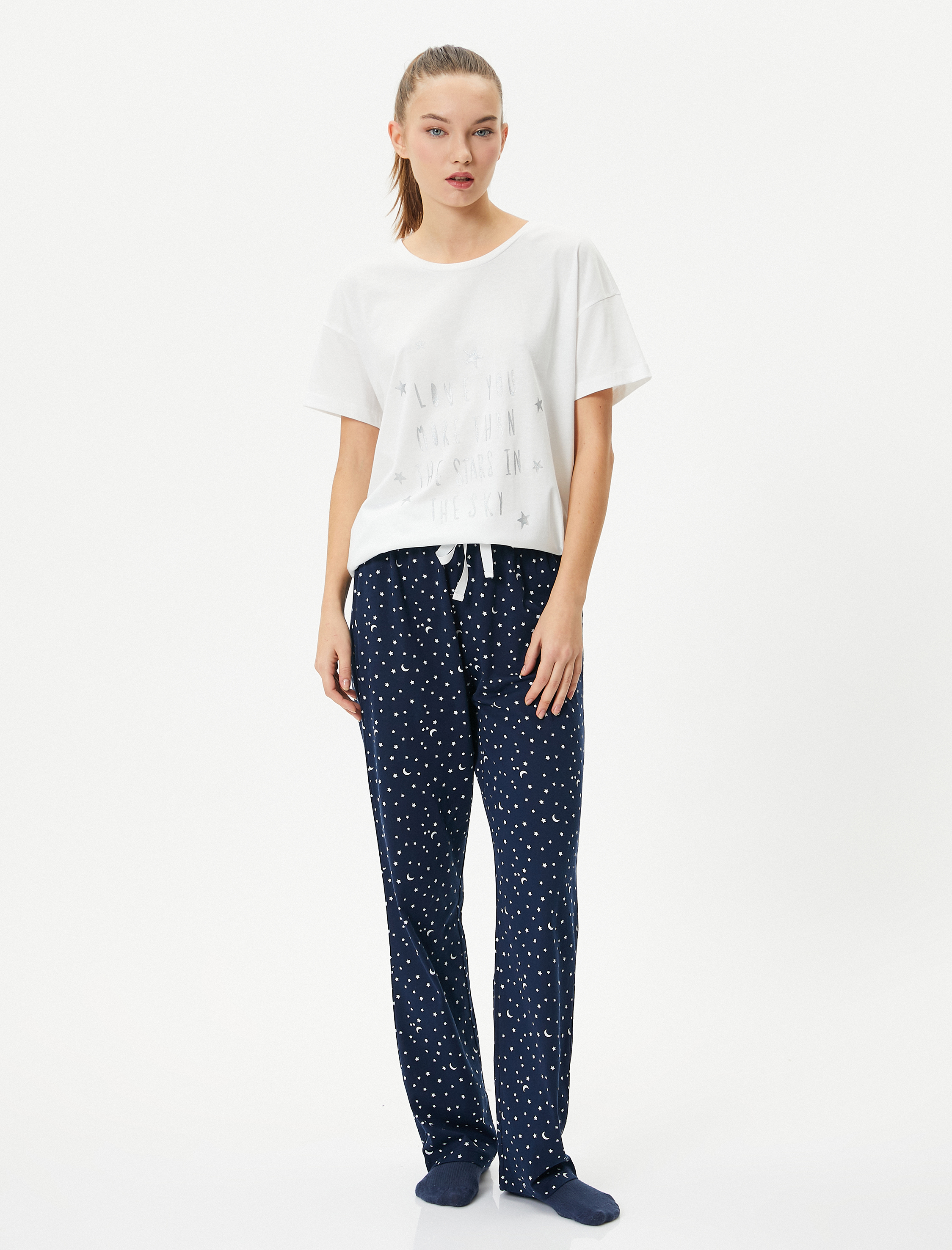   Kısa Kollu Pijama Takımı Baskılı Pamuklu