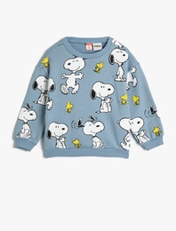Snoopy Sweatshirt Lisanslı Uzun Kollu Bisiklet Yaka Şardonlu