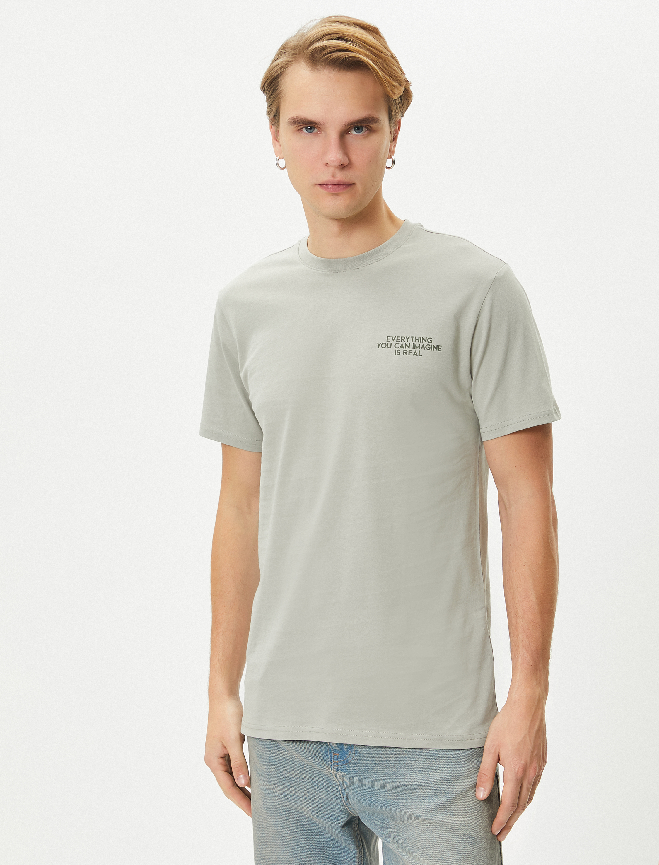   Slogan Baskılı Tişört Slim Fit Bisiklet Yaka Kısa Kollu Pamuklu