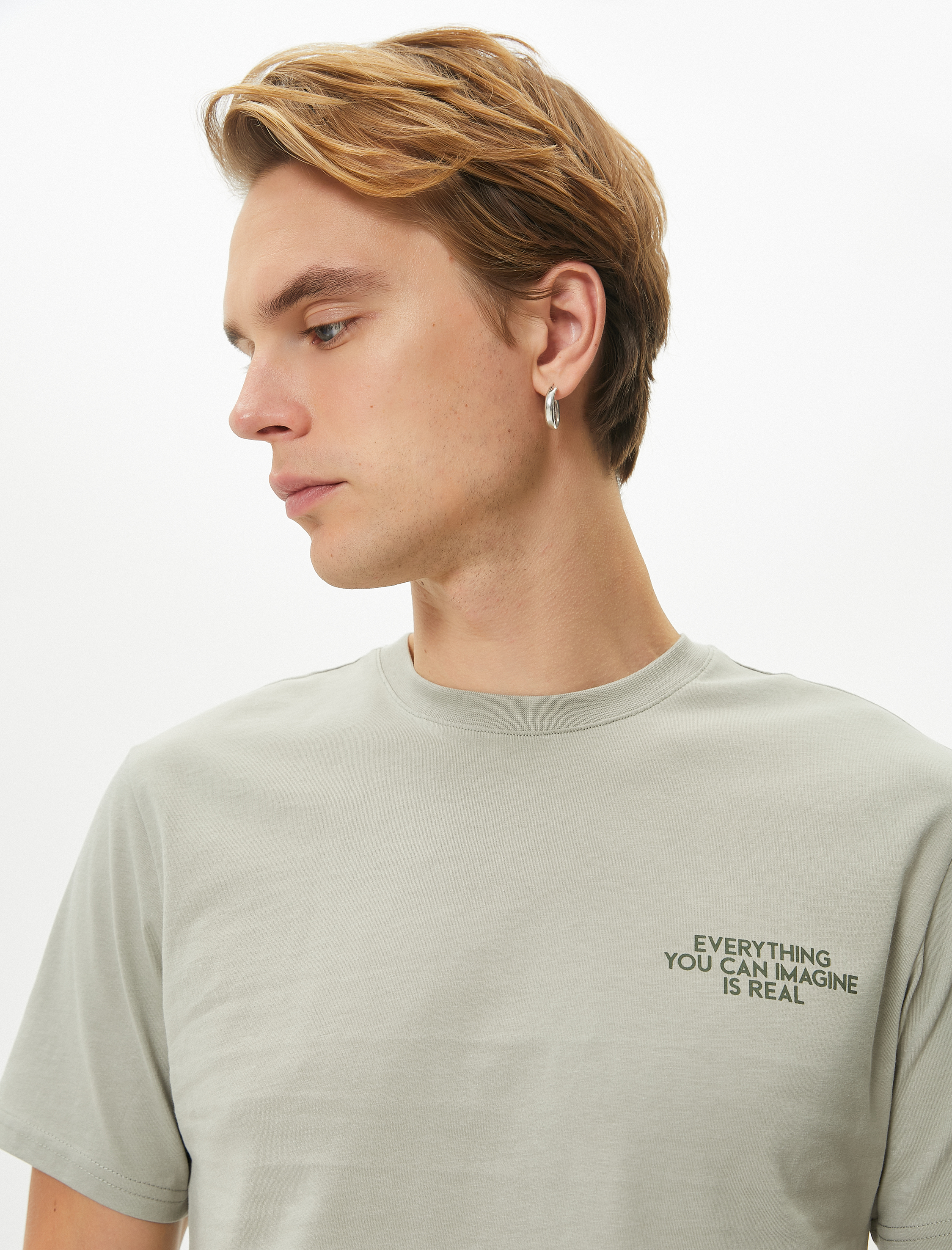   Slogan Baskılı Tişört Slim Fit Bisiklet Yaka Kısa Kollu Pamuklu