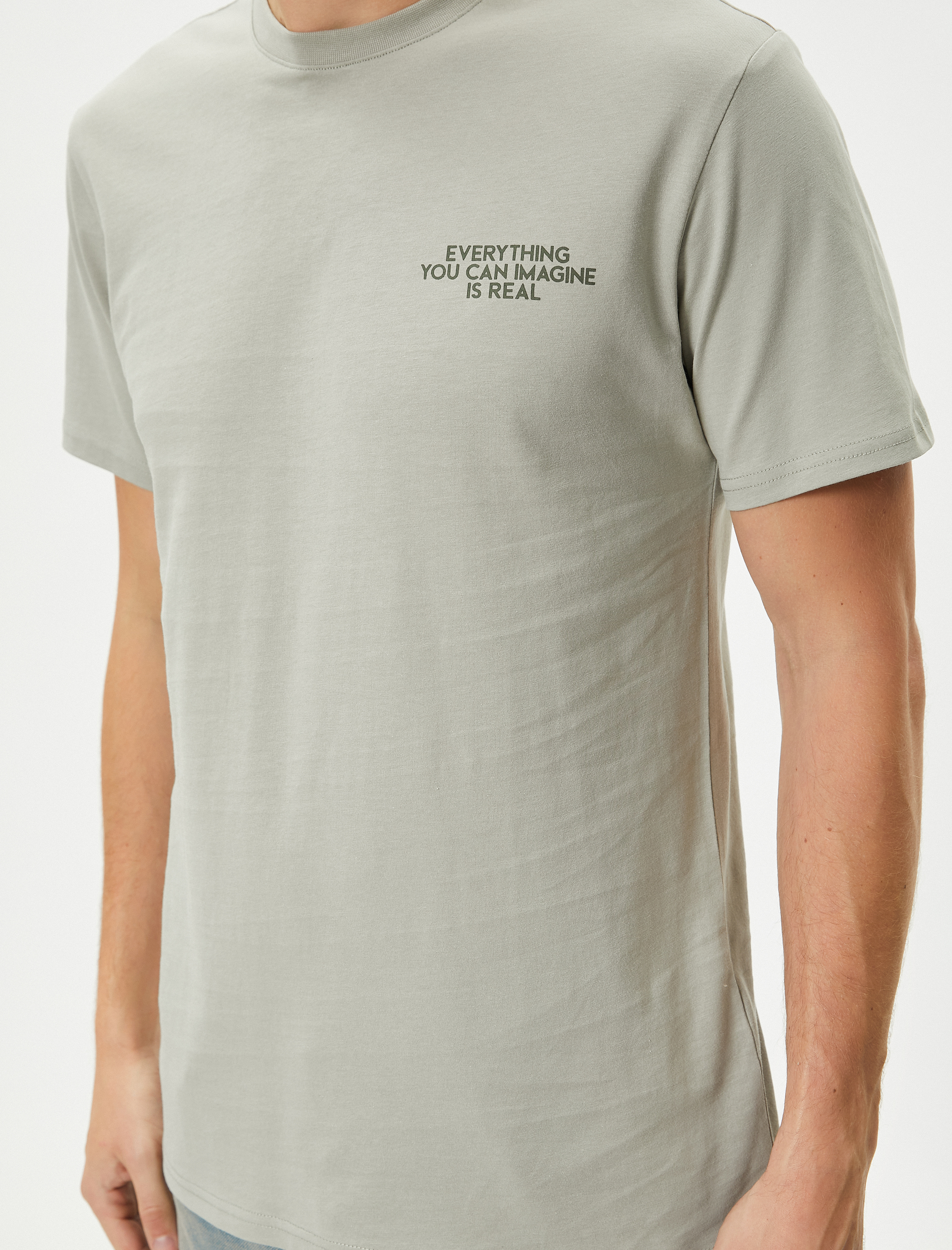   Slogan Baskılı Tişört Slim Fit Bisiklet Yaka Kısa Kollu Pamuklu